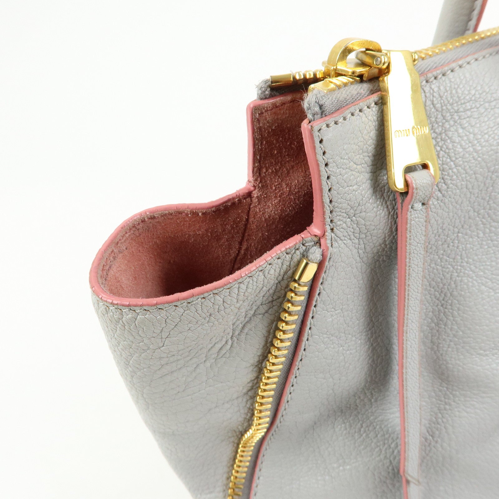 MIU MIU MADRAS Leather 2Way Bag Hand Bag Shoulder Bag Gray 5BB015