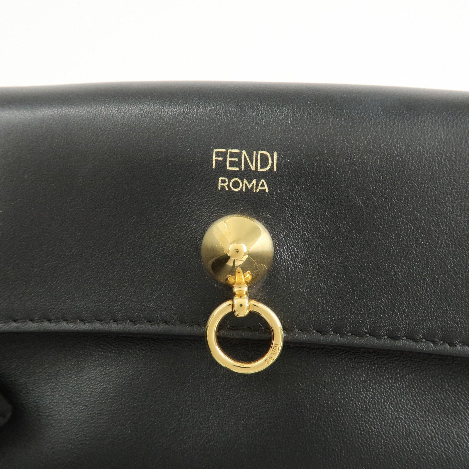 FENDI Leather Micro Baguette Shoulder Crossbody Bag Black 8M0354