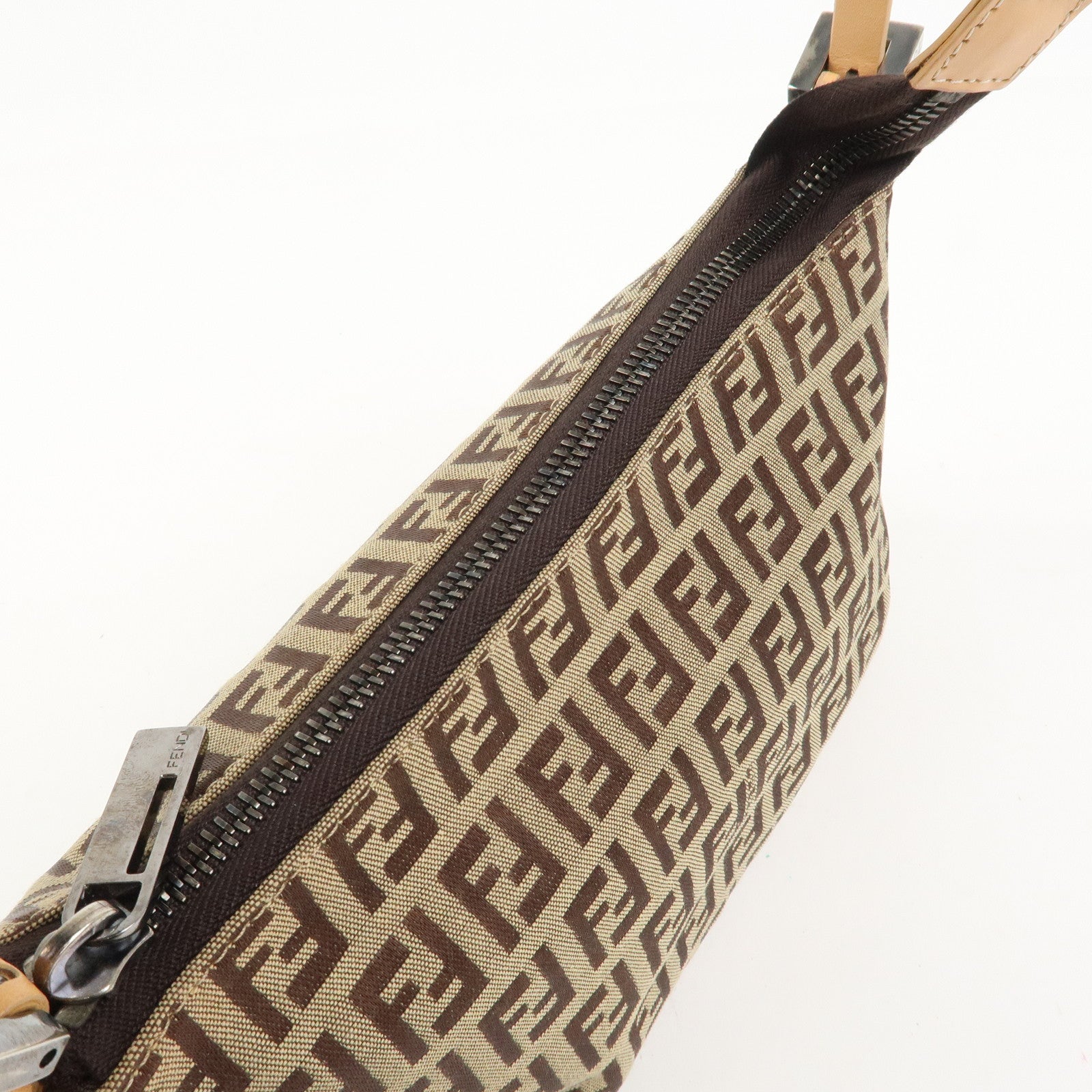 FENDI Zucchino Canvas Leather Shoulder Bag Hand Bag Brown 8BR156