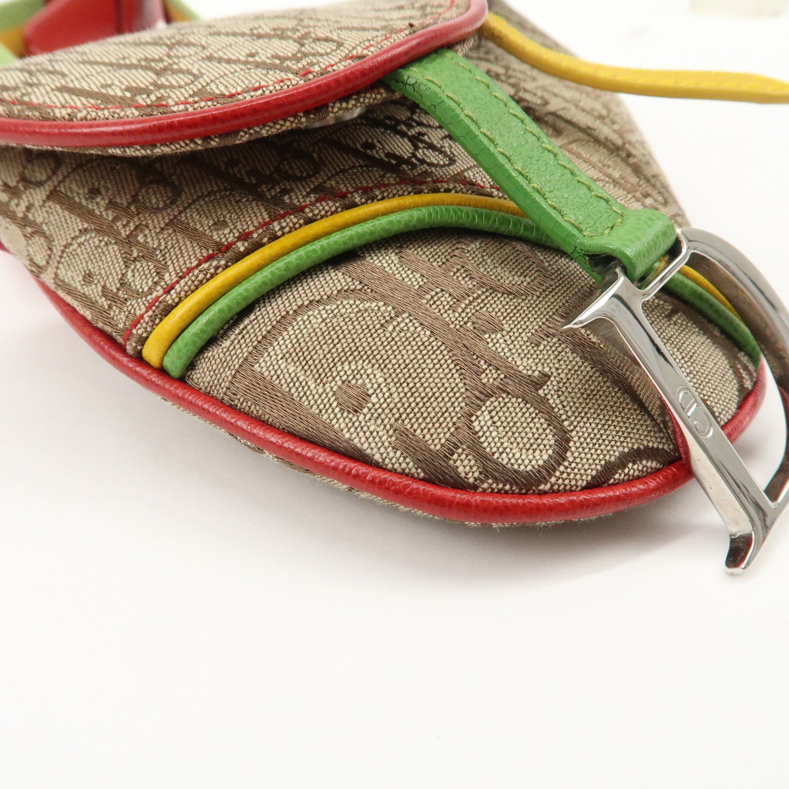 Christian Dior Rasta Trotter Canvas Waist Pouch Beige Red Yellow
