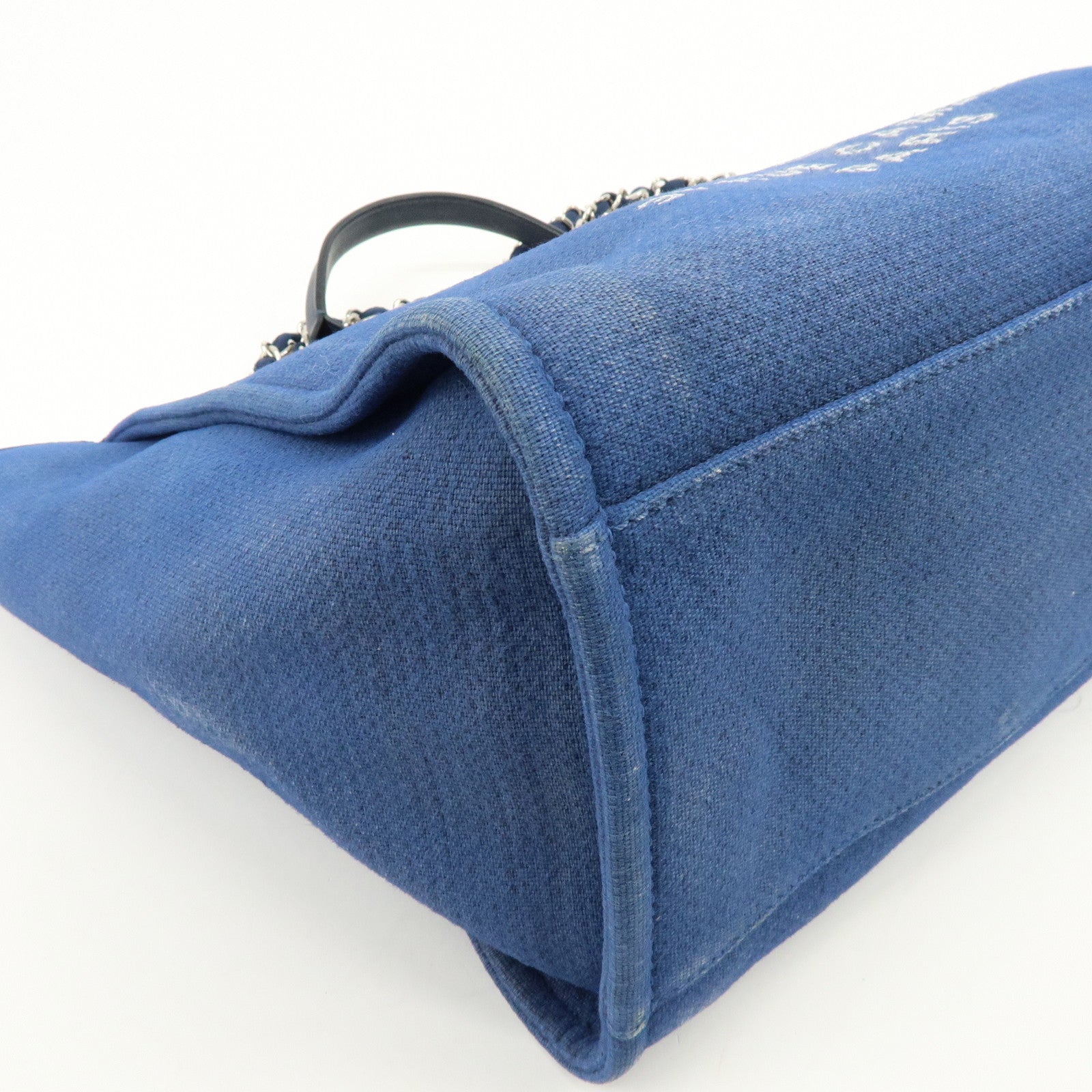 CHANEL Deauville GM Canvas Leather 2Way Tote Bag Blue A66941