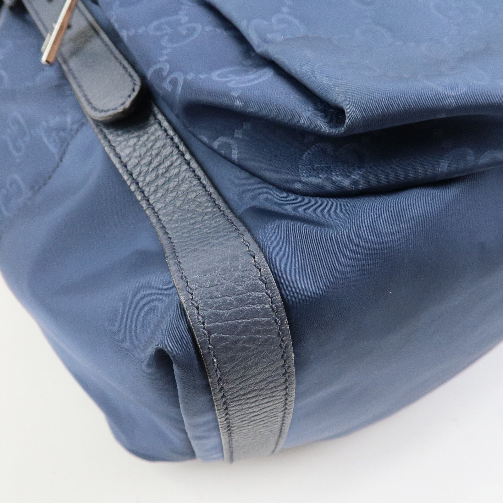 GUCCI GG Nylon Leather Backpack Rucksack Navy 387071