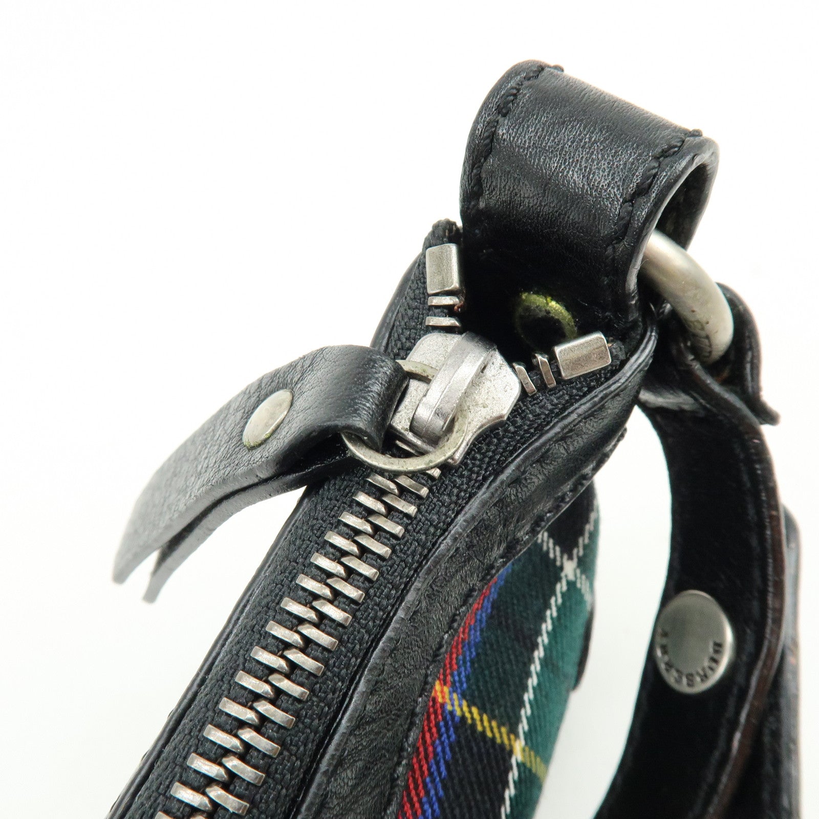 BURBERRY Canvas Leather Plaid Shoulder Bag Black Green