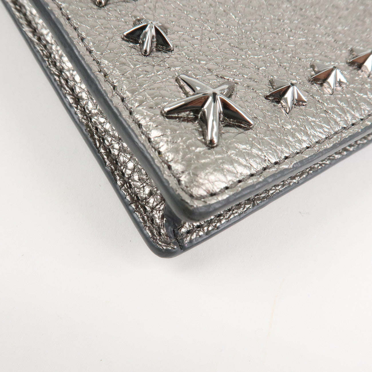 JIMMY CHOO Leather Star Studs Cell Phone Folder Shoulder Bag Silver Used