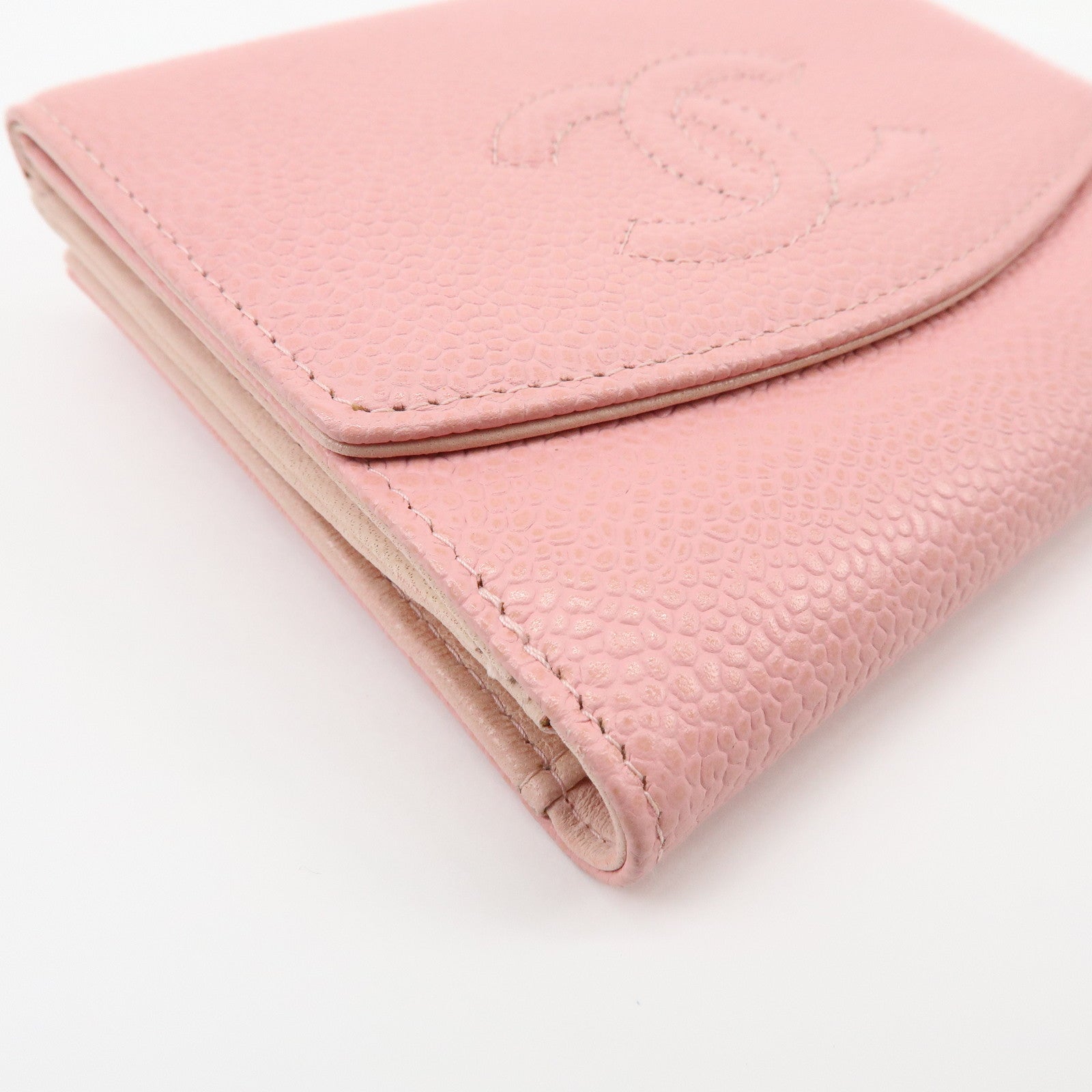 CHANEL COCO Mark Caviarskin Bi-fold Wallet Compact Wallet Pink