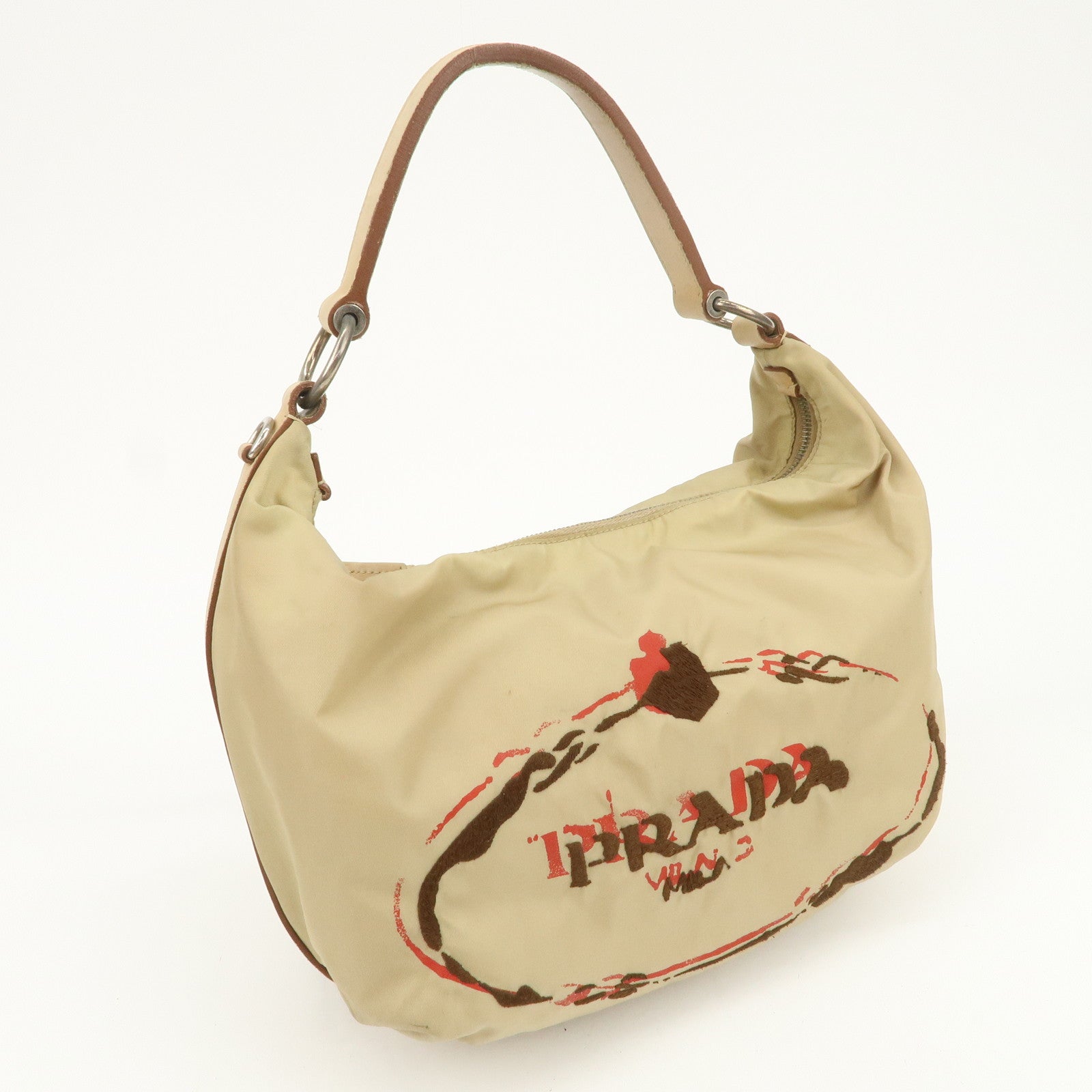 PRADA Logo Nylon Leather Shoulder Bag Hand Bag Beige BR3315