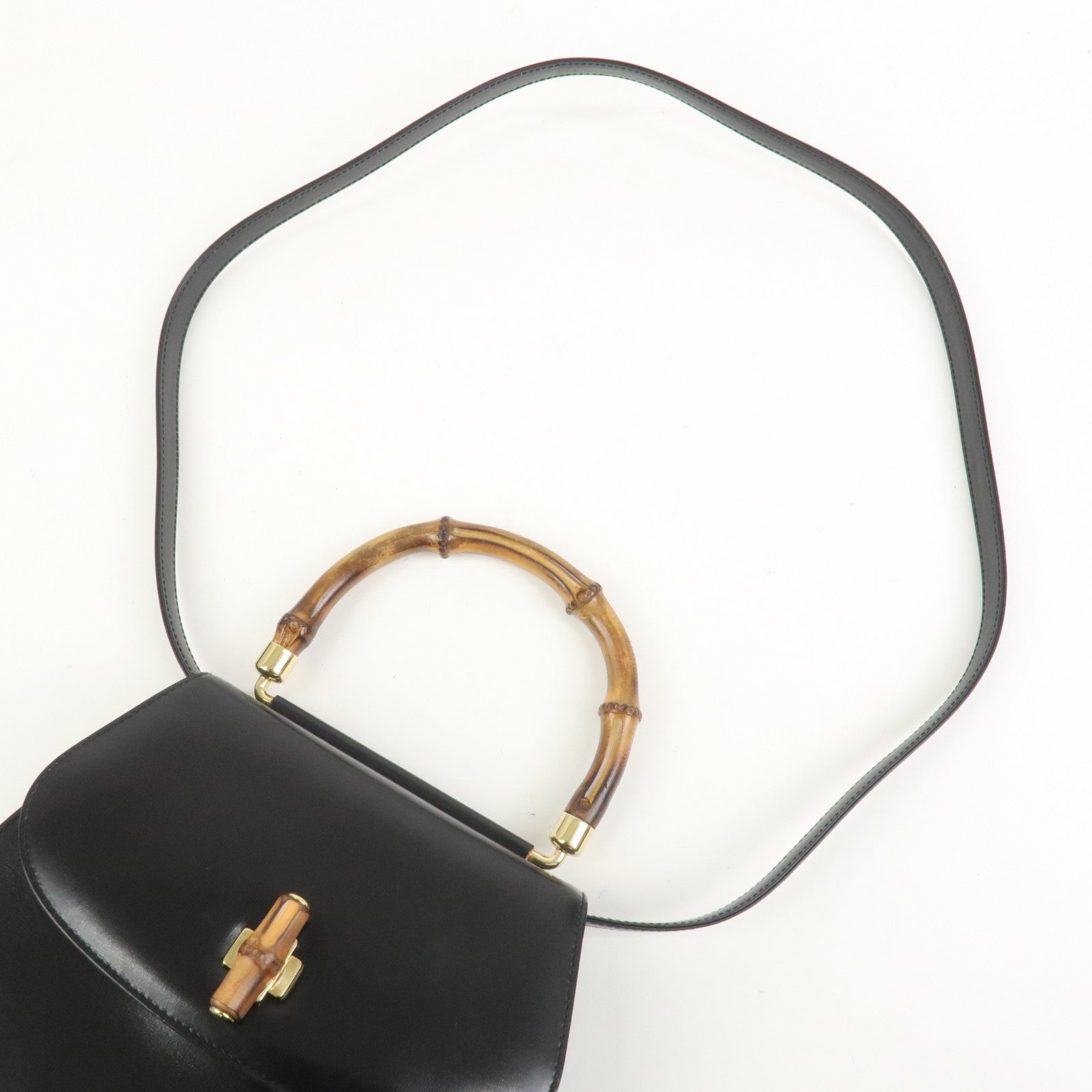 GUCCI Bamboo Leather 2Way Bag Hand Bag Shoulder Bag 000・46・0266