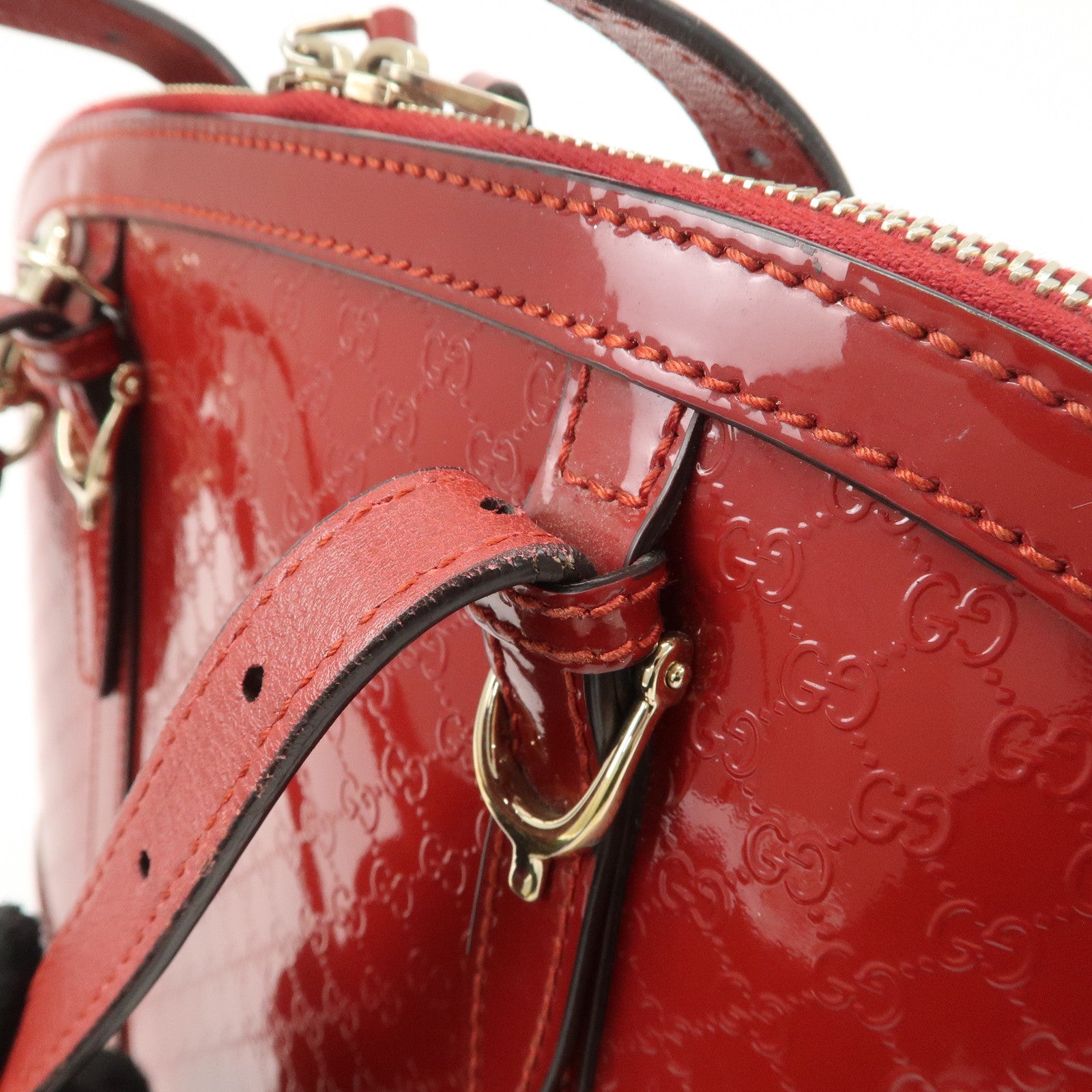 GUCCI Micro Guccissima Patent Leather 2way Hand Bag Red 309617 Used