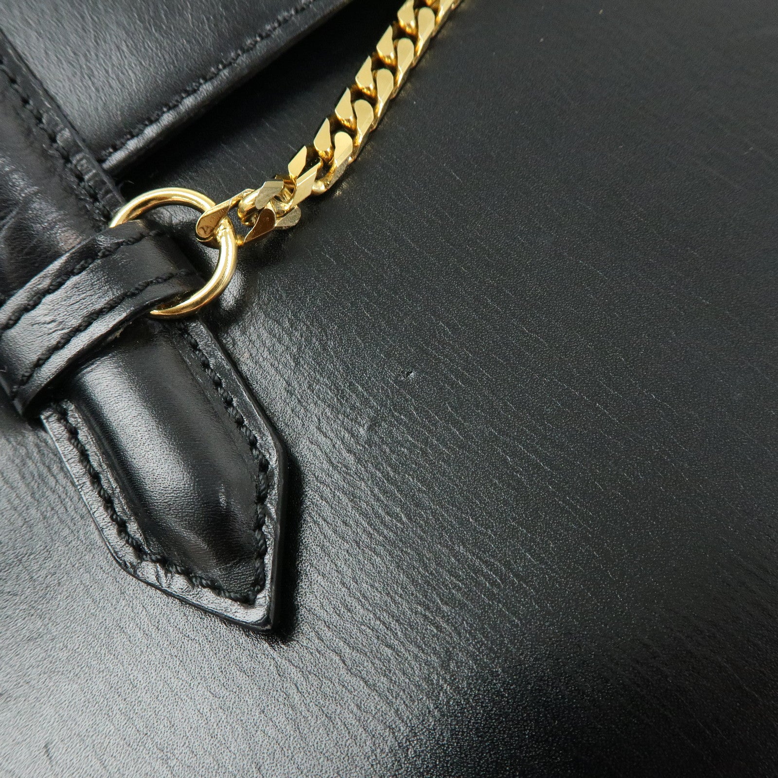 CELINE Leather Chain Lock Tote Bag Shoulder Bag Hand Bag Black