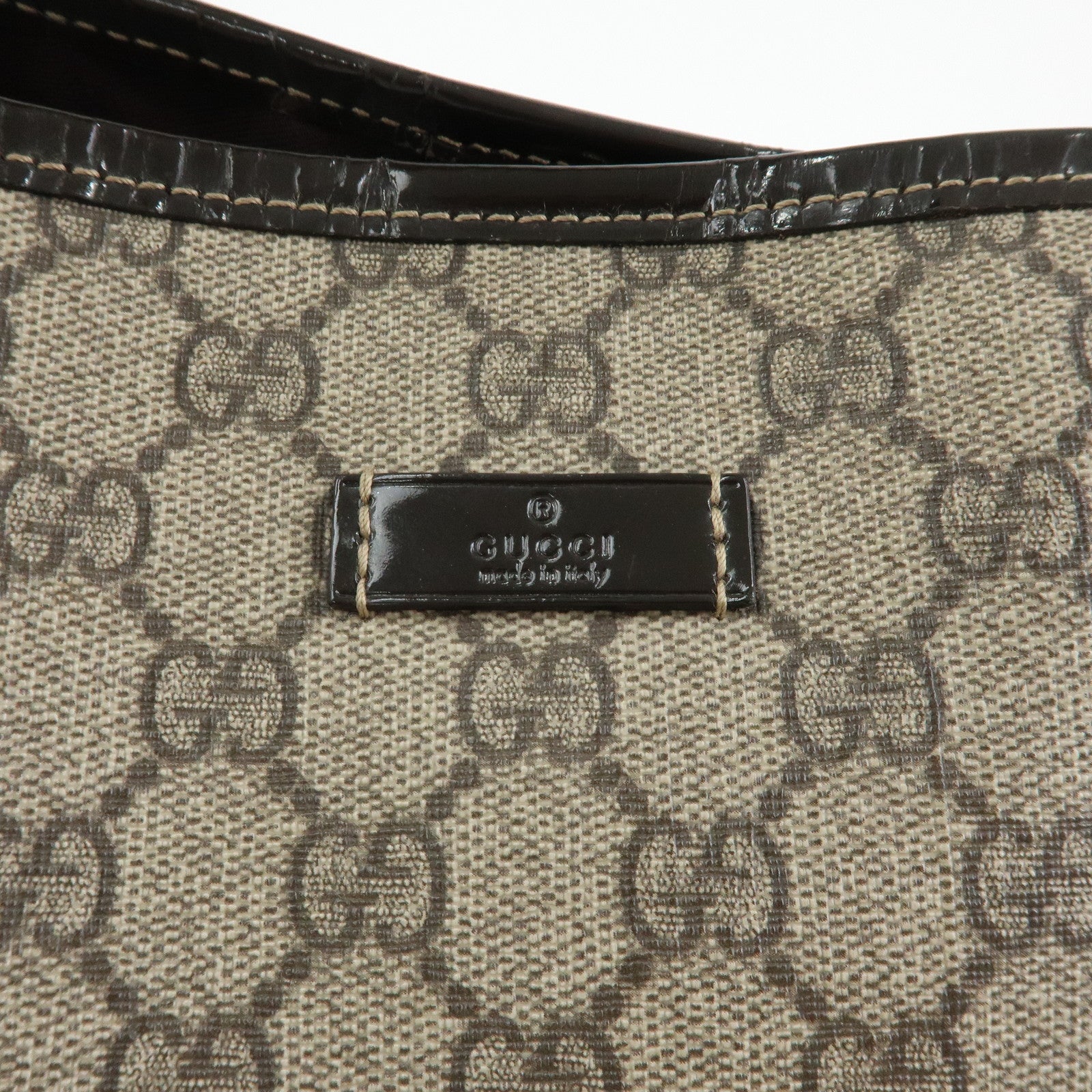 GUCCI GG Supreme Patent Leather Tote Bag Shoulder Bag Brown 197953