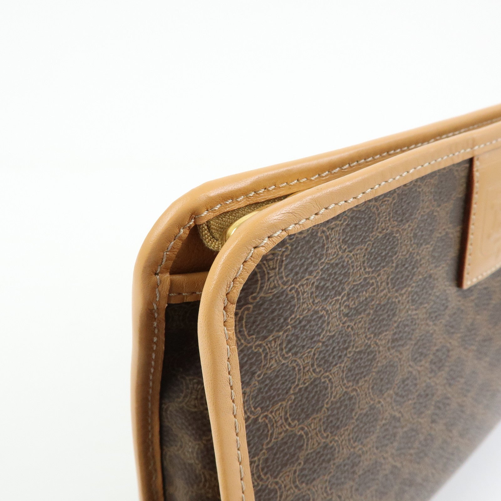 CELINE Macadam PVC Leather Clutch Bag Cosmetic Pouch Brown