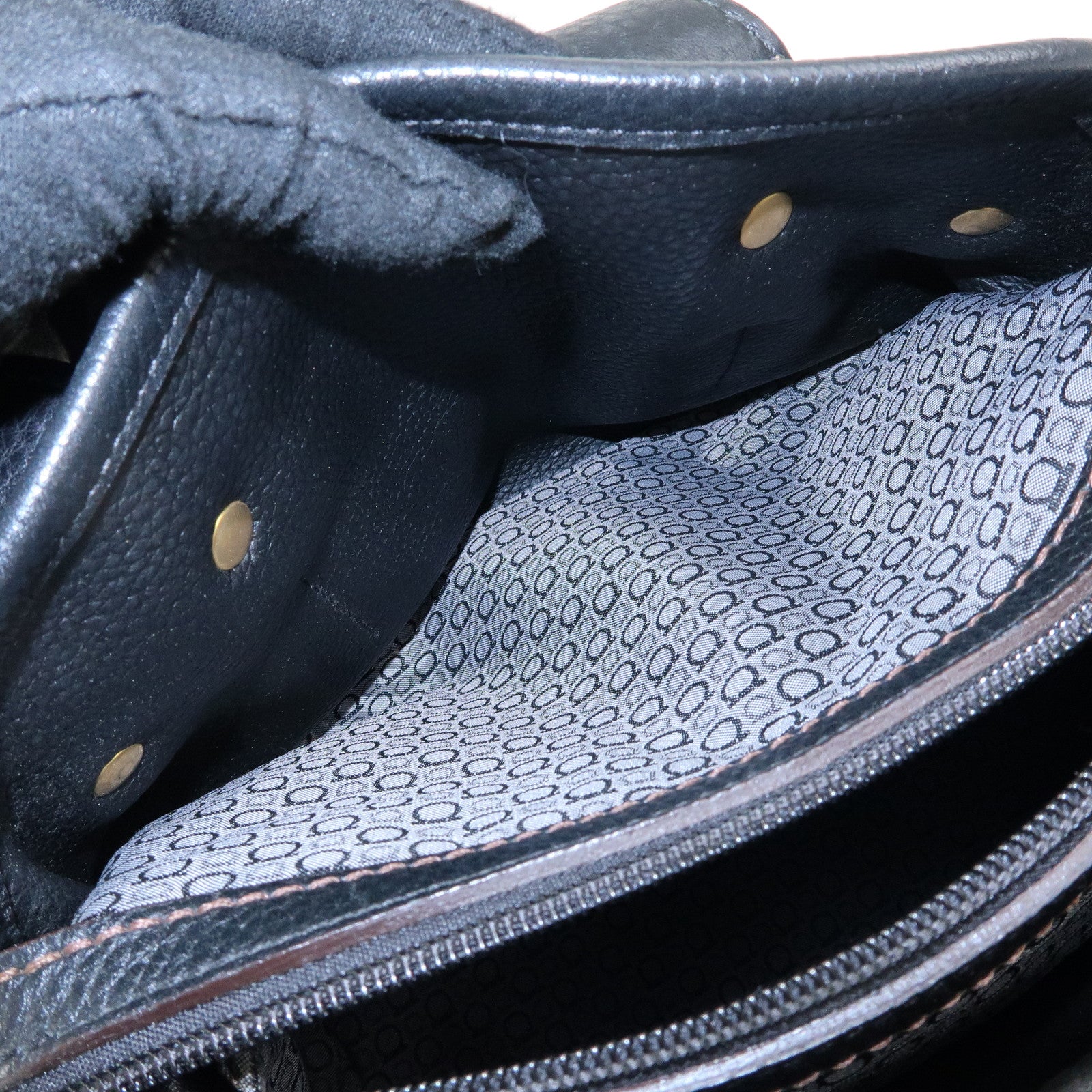 Ferragamo Gancini Suede Leather Shoulder Bag Hand Bag Black