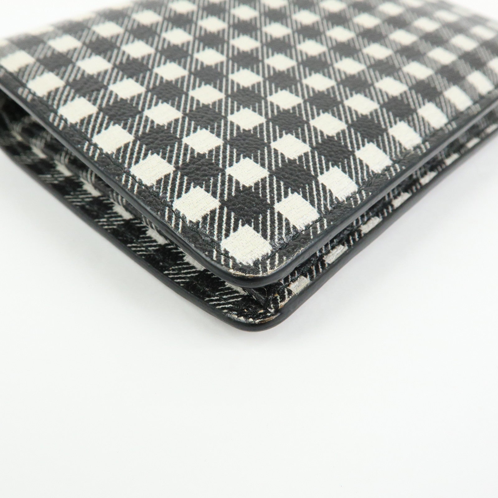 MIU MIU PVC Gingham Bi-fold Compact Wallet Black White 5MV204