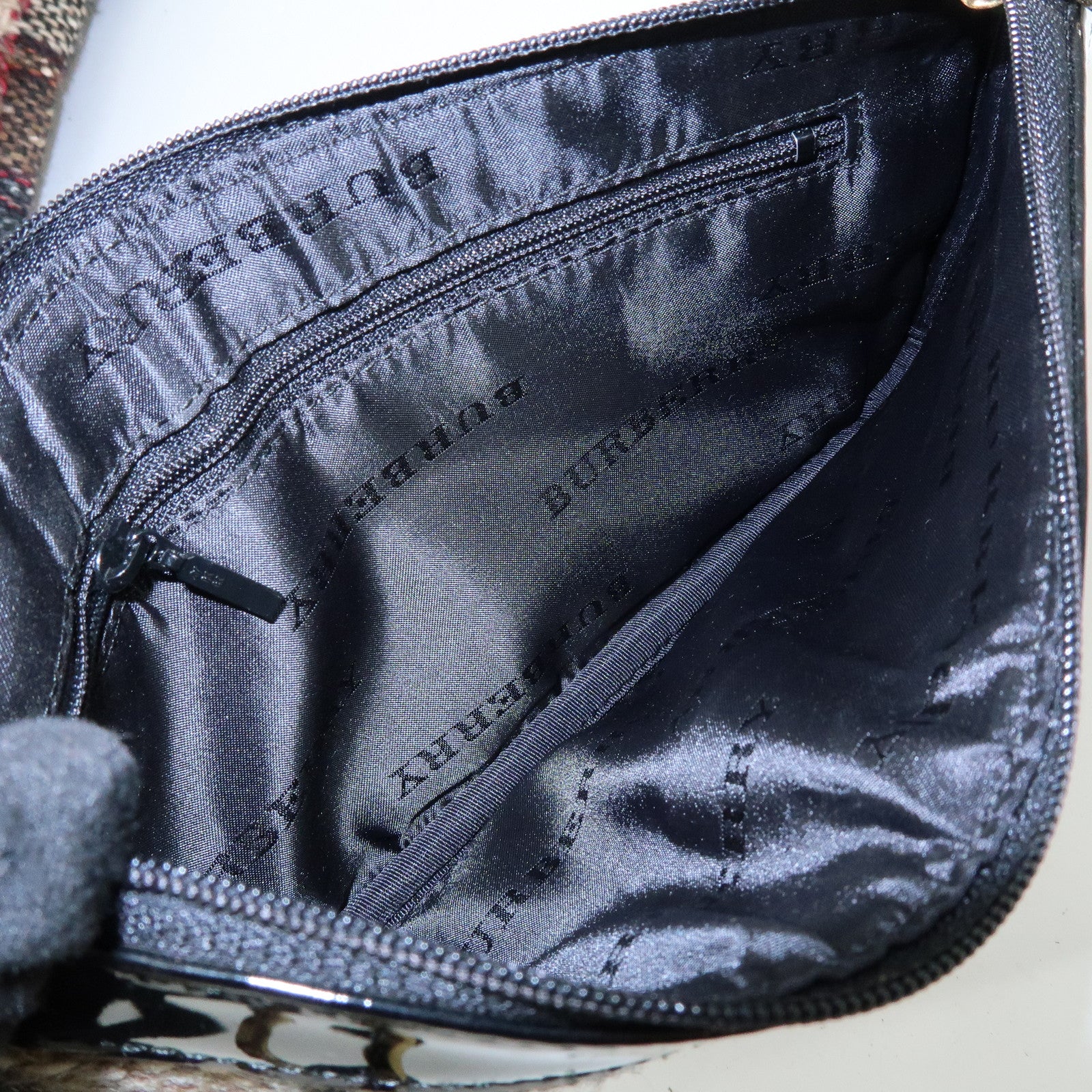 BURBERRY Tweed Patend leaether Suede Tote Bag Beige Black