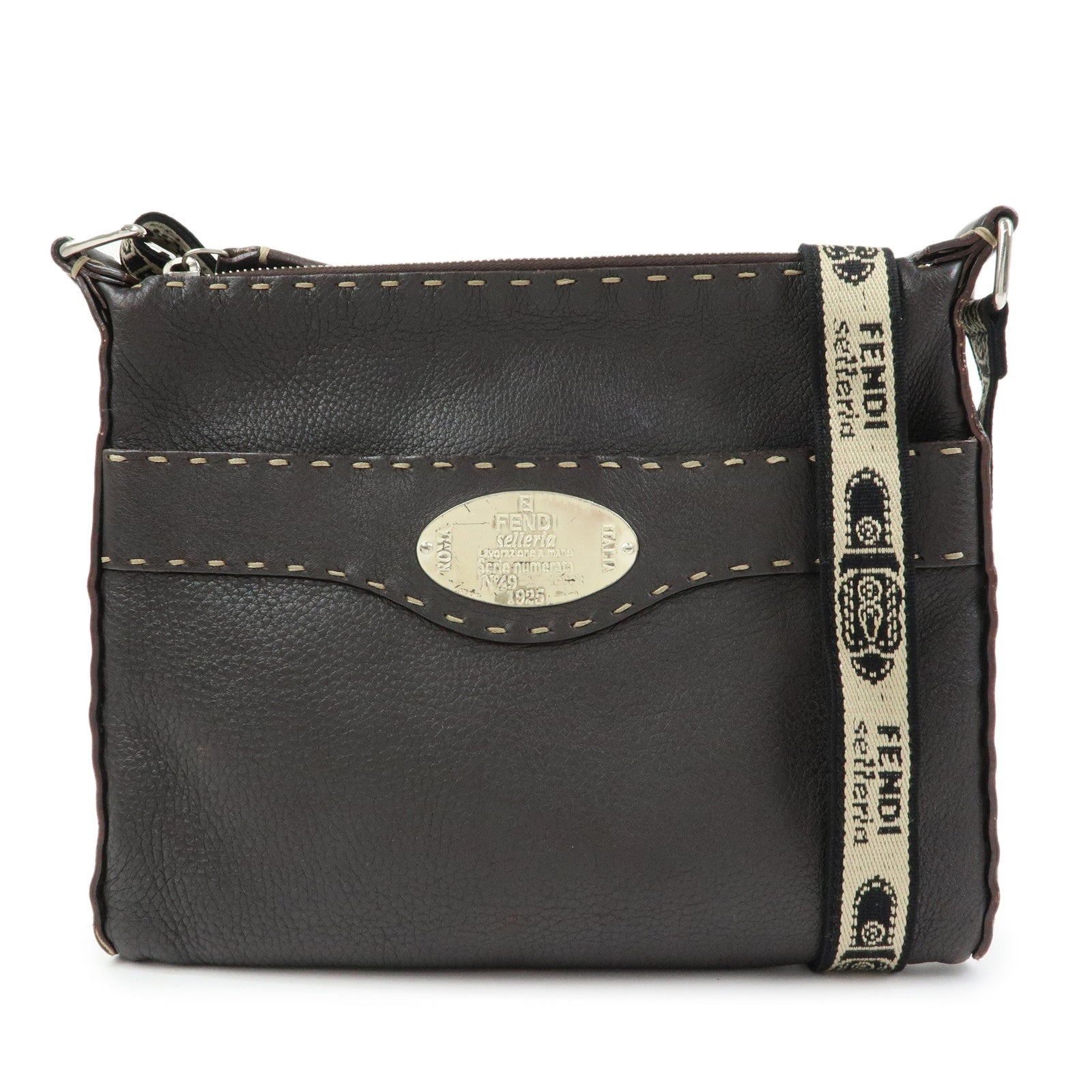 FENDI Selleria Leather Shoulder Bag Crossbody Bag Brown 8BT092