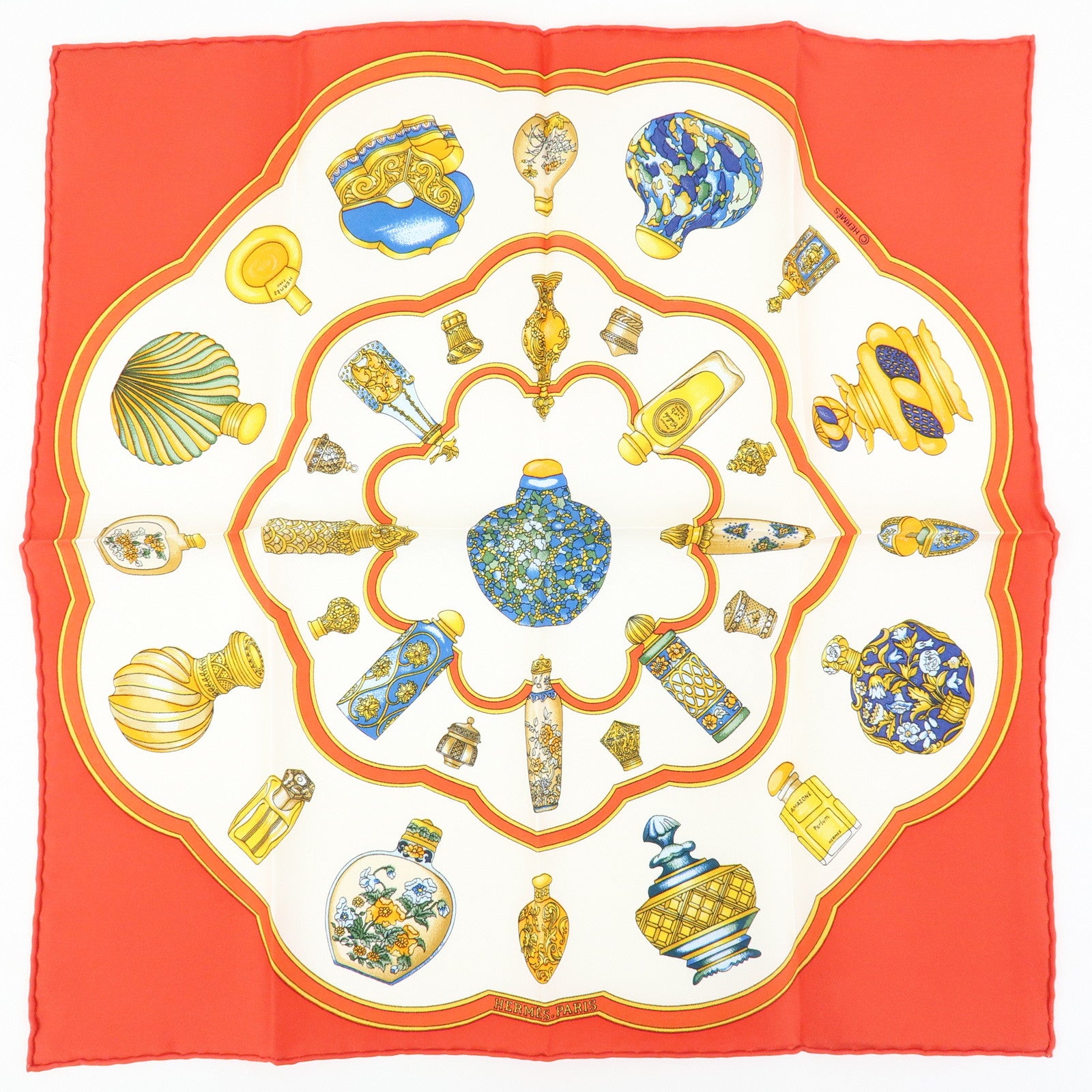 HERMES Carre 45 Set of 2 Silk 100% Scarf White Purple Orange