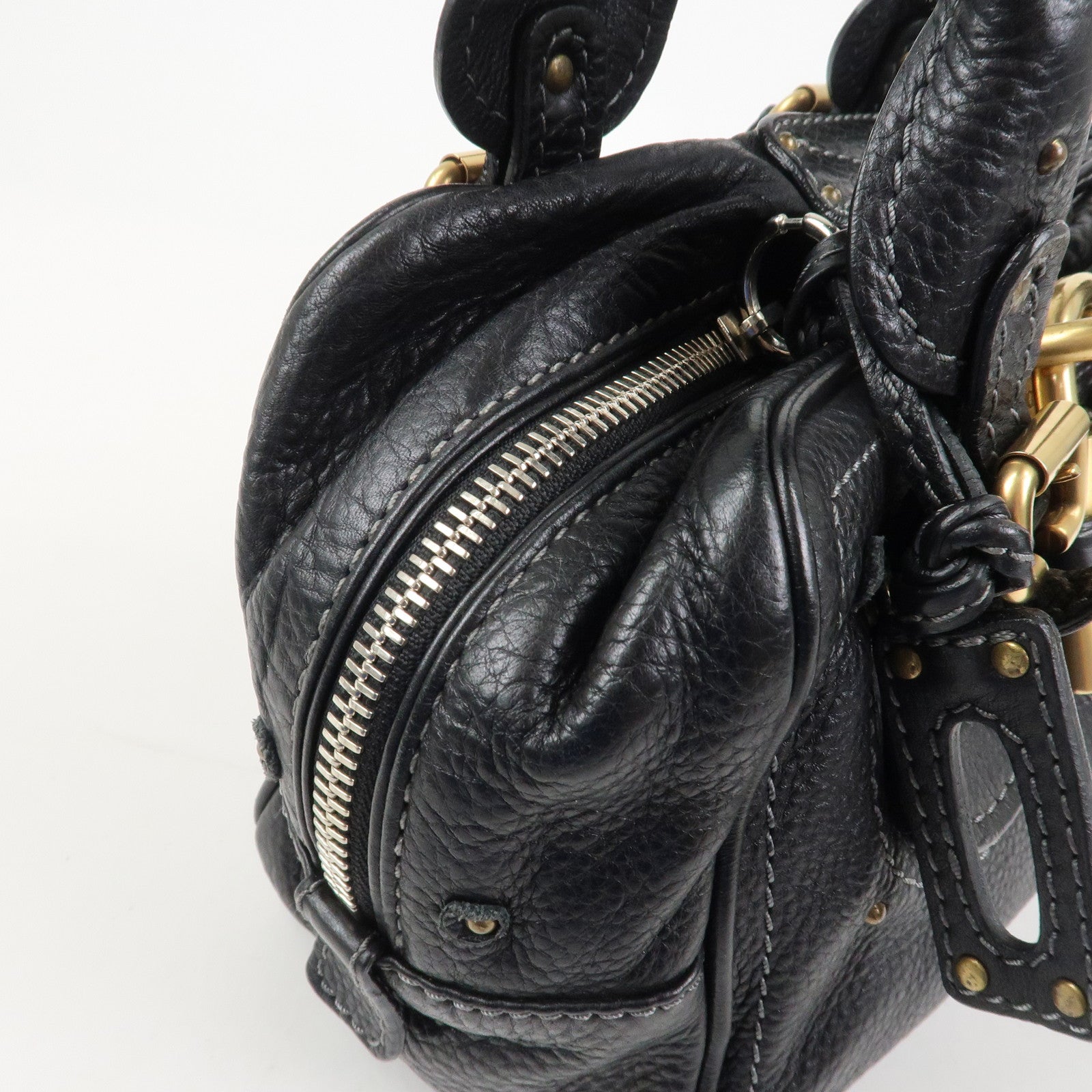 Chloe Paddington Leather Hand Bag Shoulder Bag Boston Bag Black