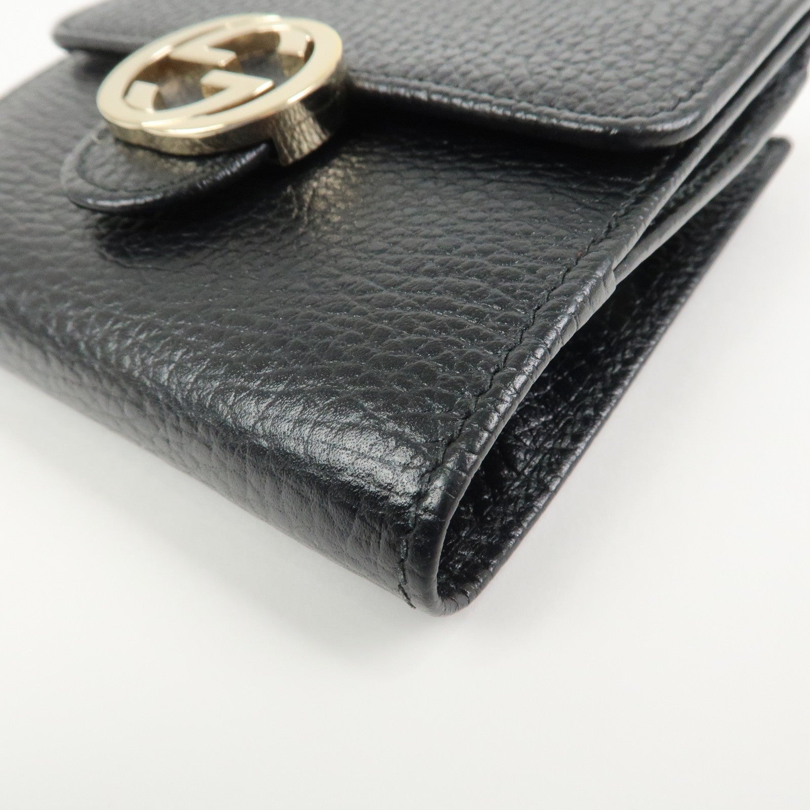 GUCCI Interlocking G Leather Bi-fold Compact Wallet Black 615525