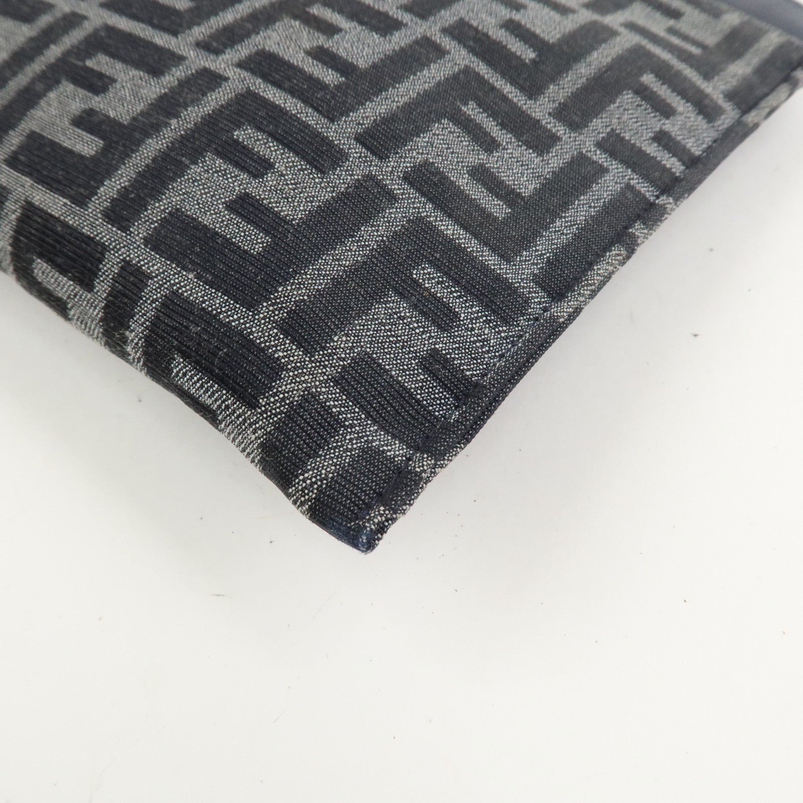 FENDI Zucca Flat Slim Canvas Leather Clutch Bag Navy 7N0134
