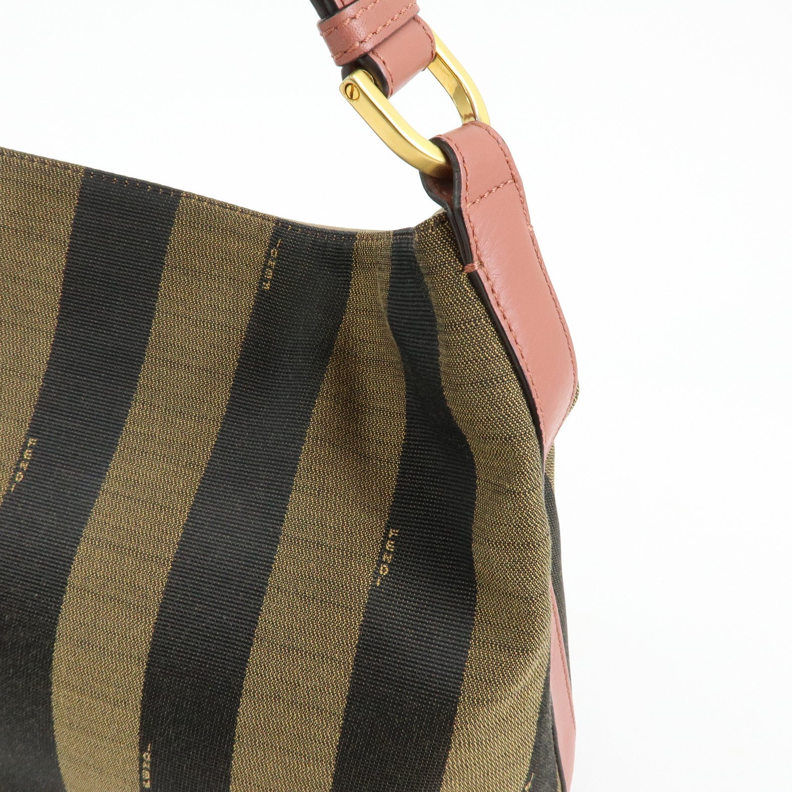 FENDI Pequin Canvas Leather Shoulder Bag Brown Pink 8BR669