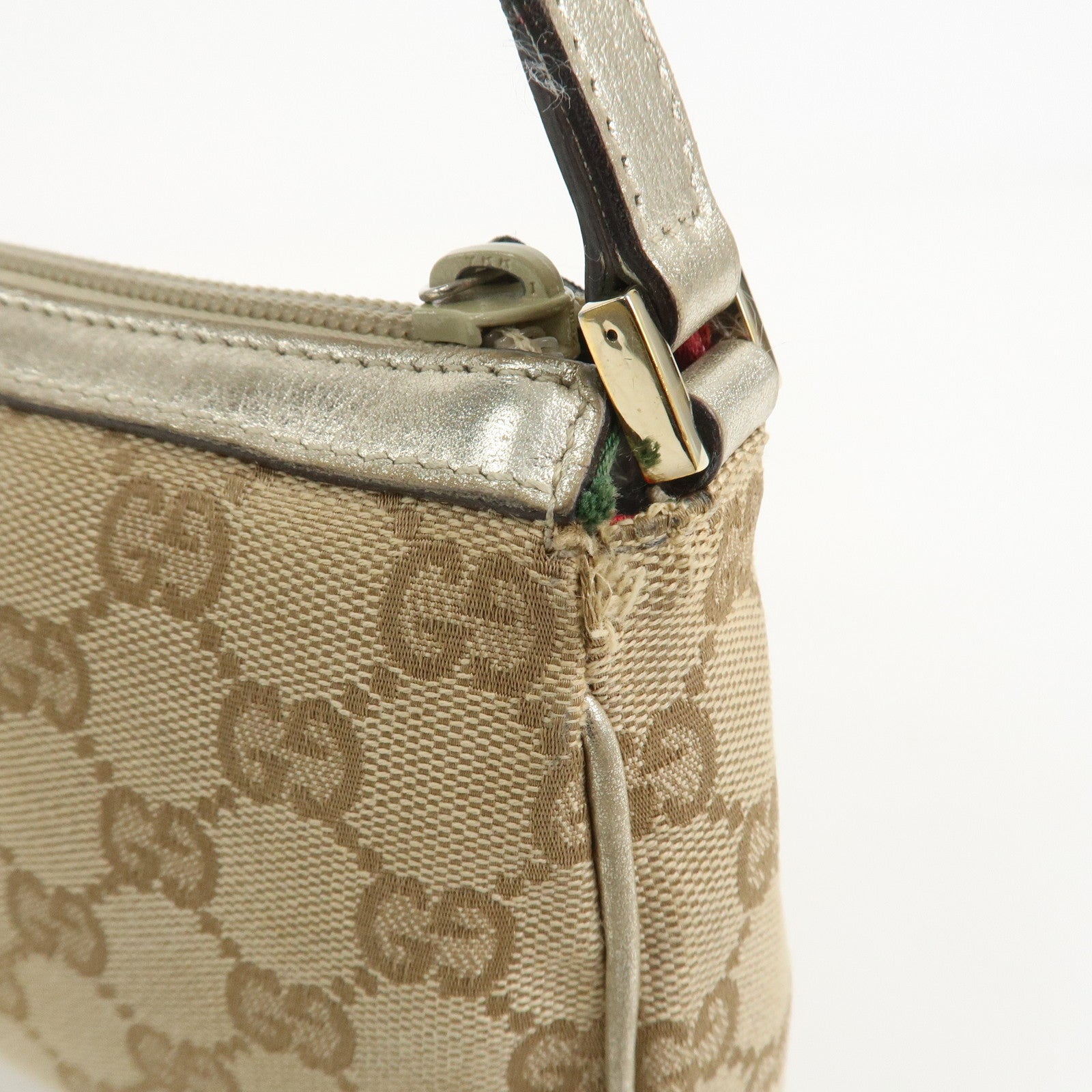 GUCCI Abbey GG Canvas Leather Pouch Hand Bag Beige Gold 145750