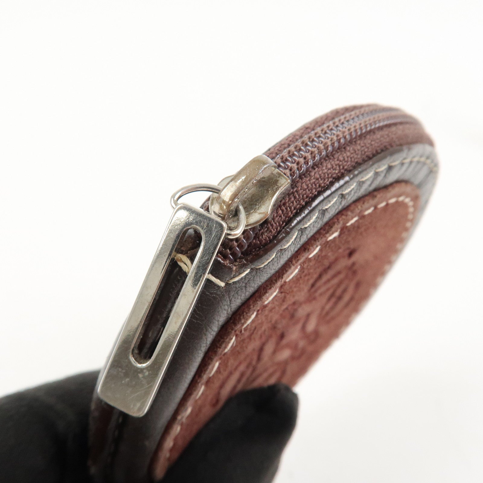 LOEWE Set of 2 Leather Suede Coin Case Red Brown