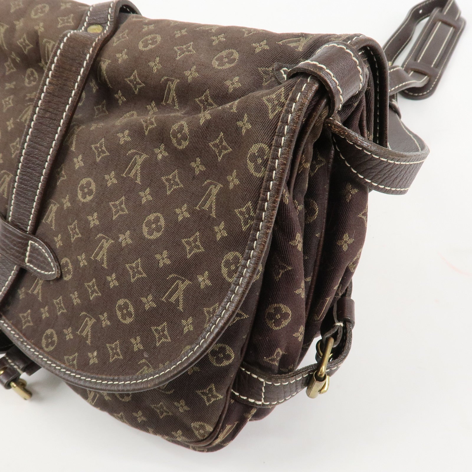 Louis Vuitton Monogram Mini Lin Saumur 30 Shoulder Bag Brown M95227 Used