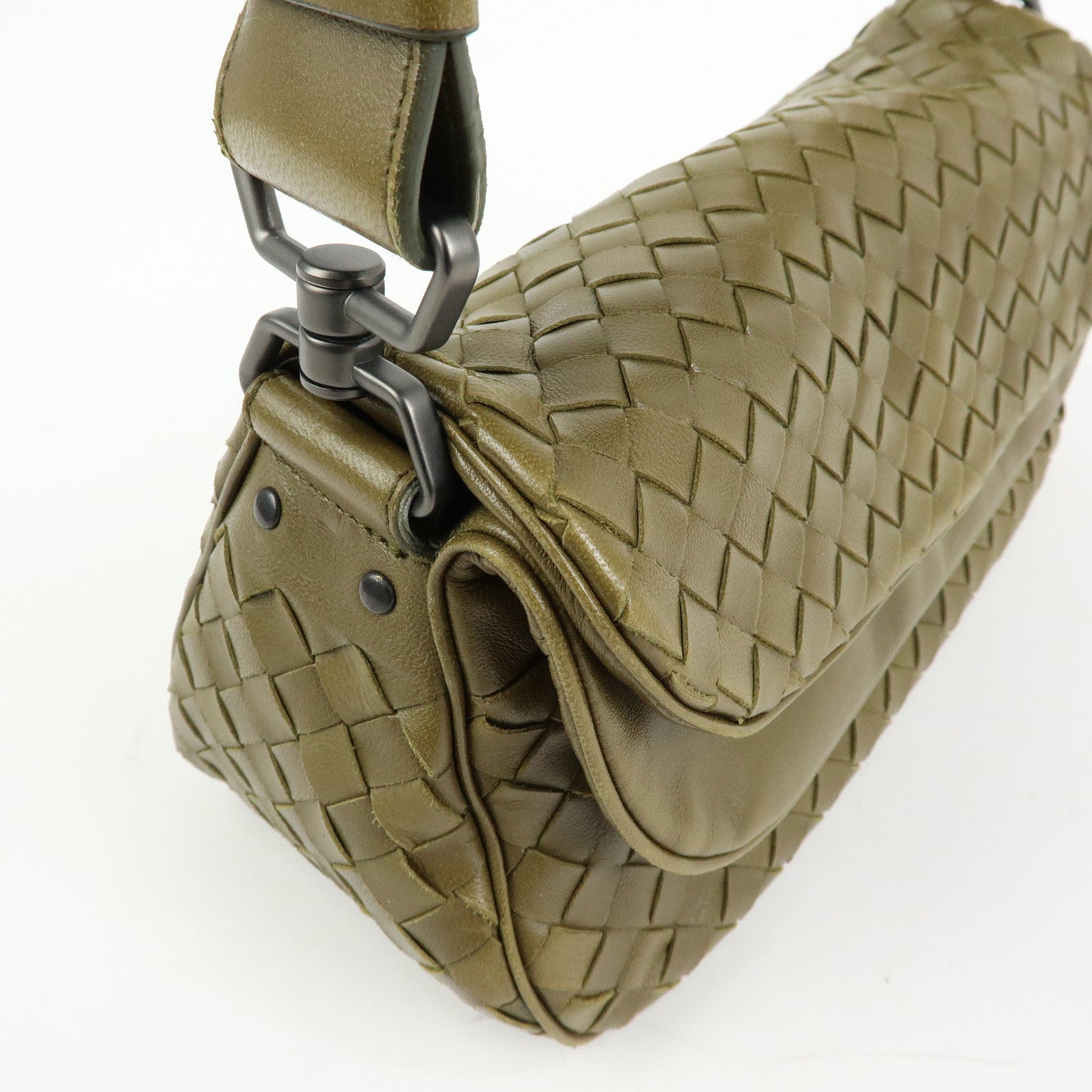 BOTTEGA VENETA Intrecciato Leather Shoulder Bag Khaki 142467