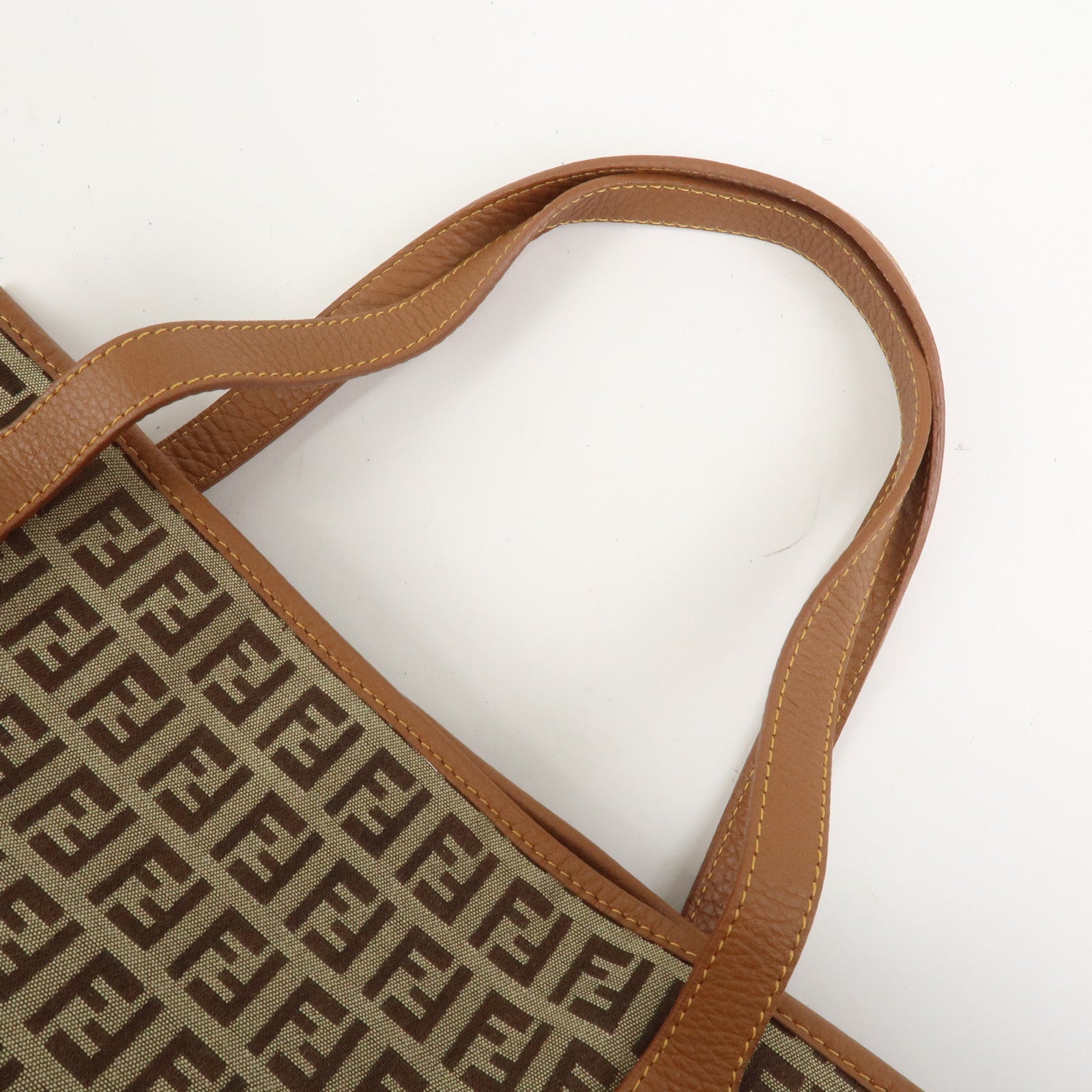 FENDI Zuccino Canvas Leather Tote Bag Hand Bag Brown 8BH153