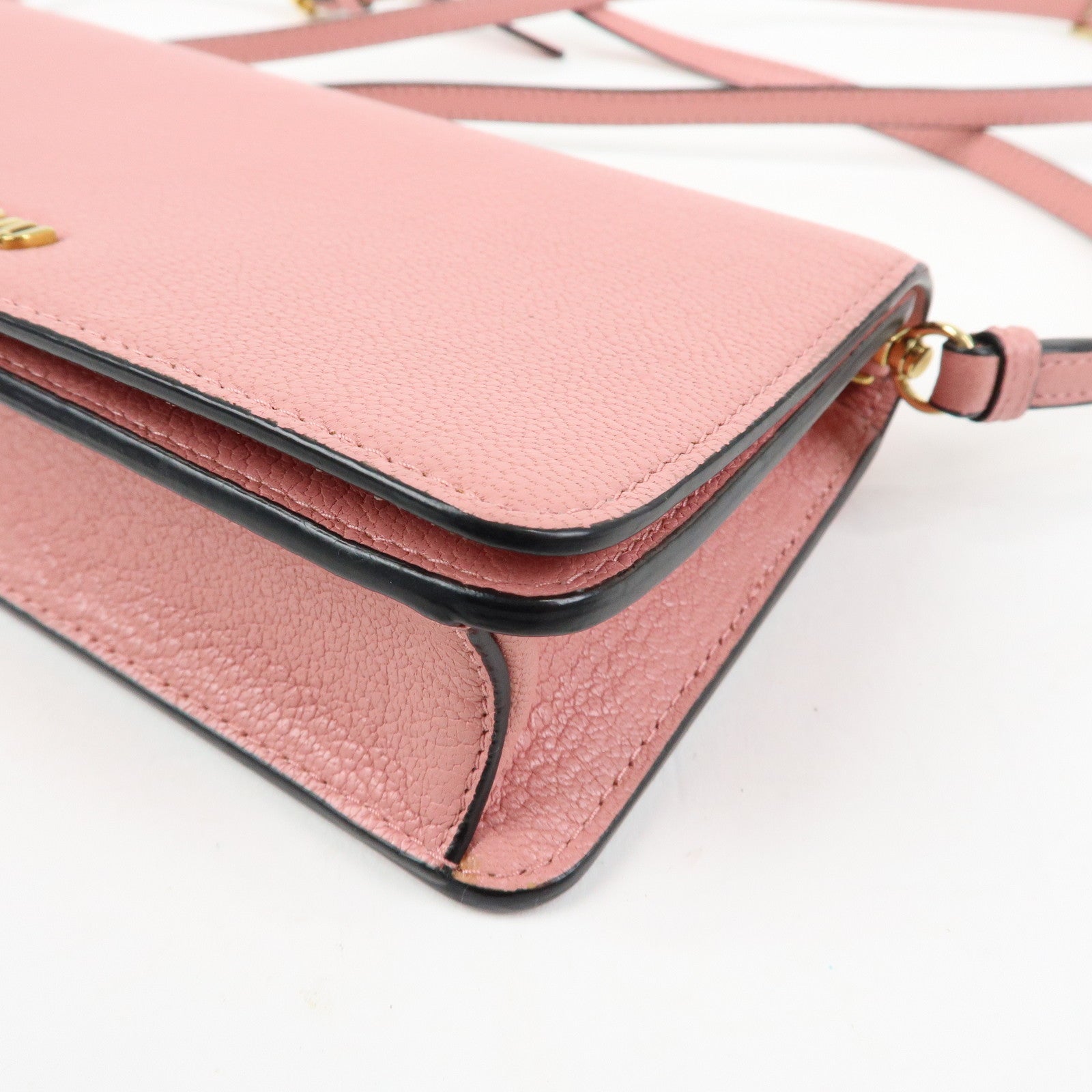 MIU MIU Madras Leather 2Way Clutch Bag Shoulder Bag Pink 5ZH044