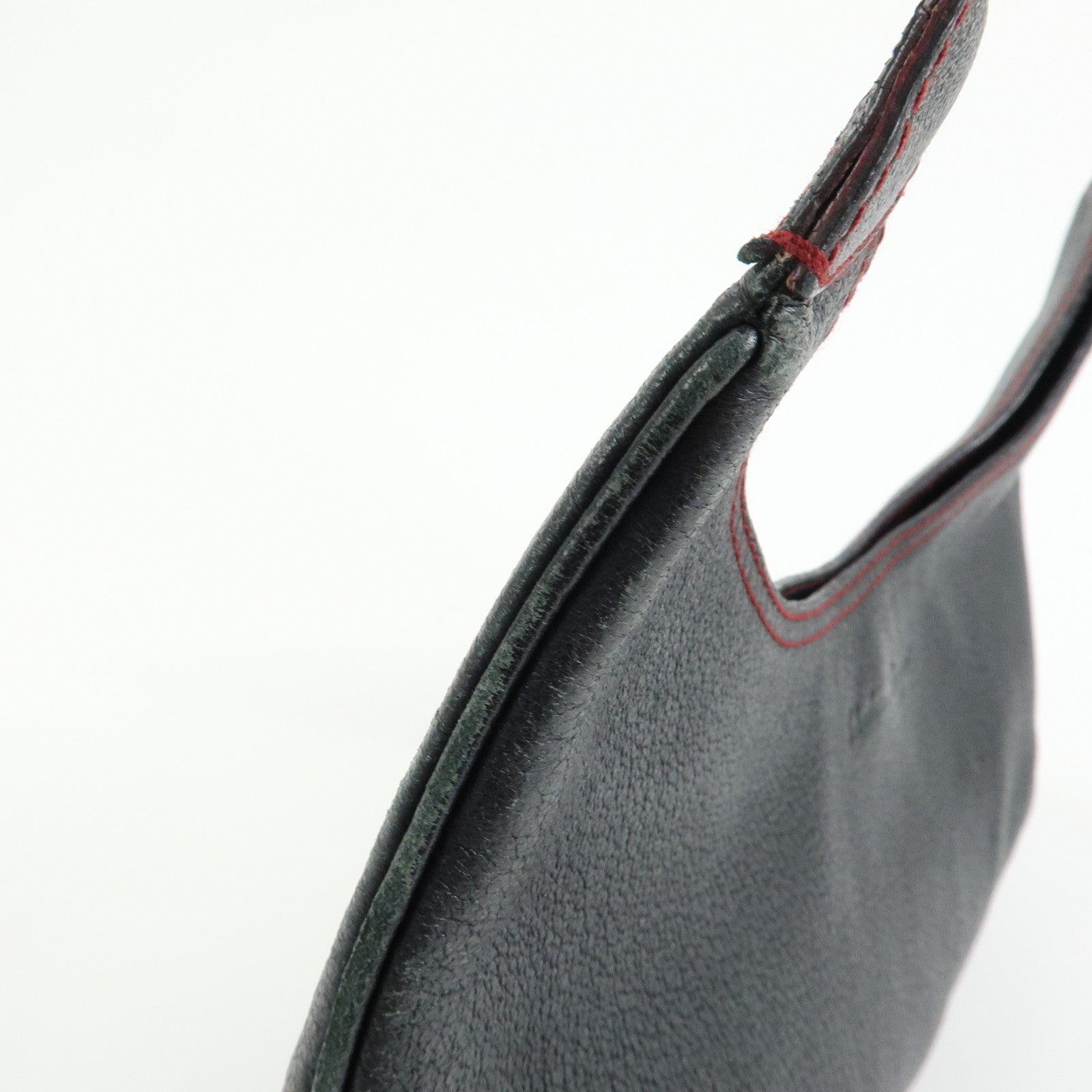 Ferragamo Leather Red Stich Shoulder Bag Hand Bag Black