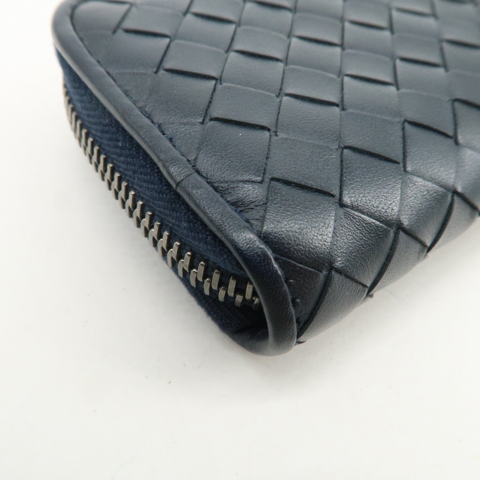 BOTTEGA VENETA Intrecciato Leather Coin Case Navy 114075