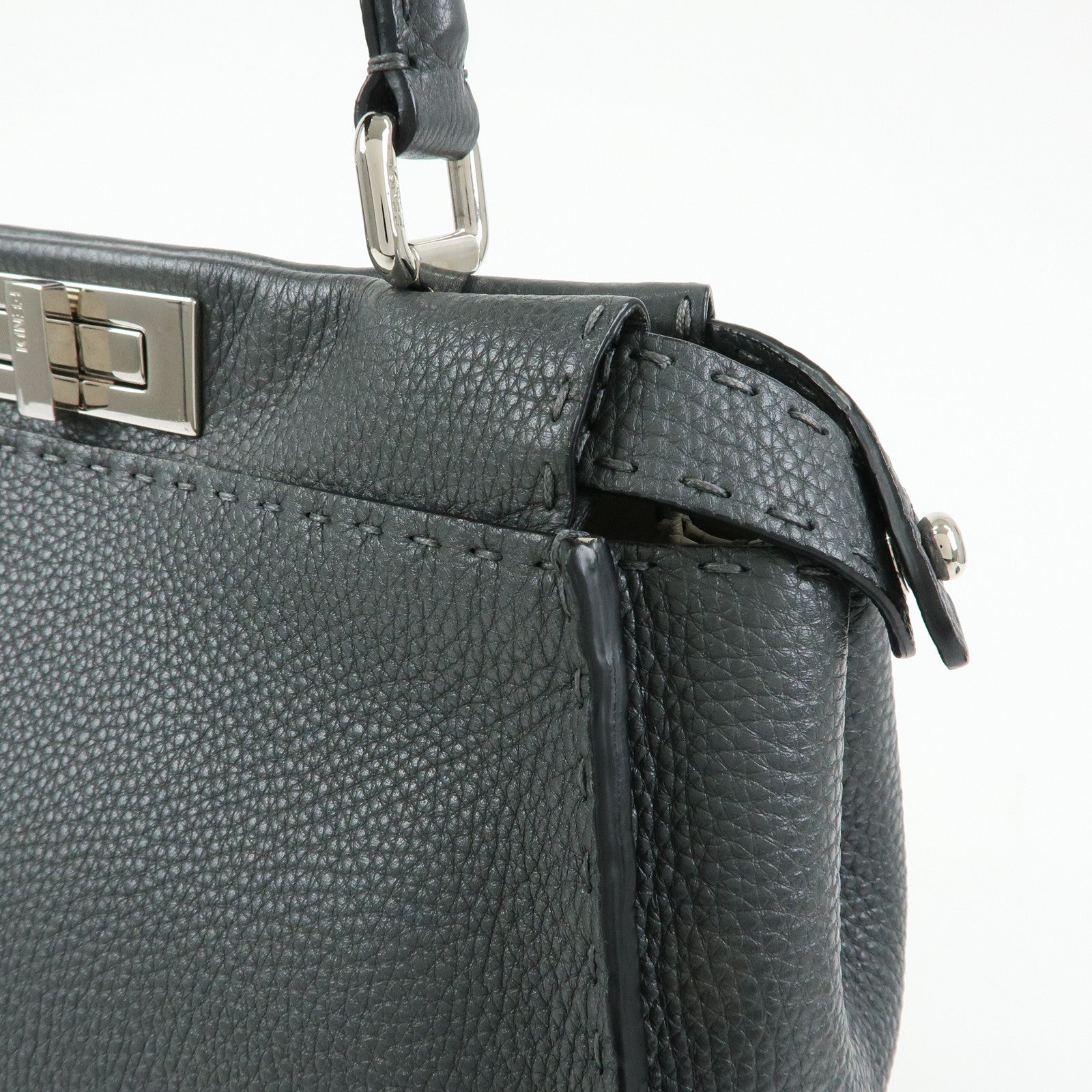 FENDI Selleria Peekaboo Leather 2Way Bag Hand Bag Gray 8BN290