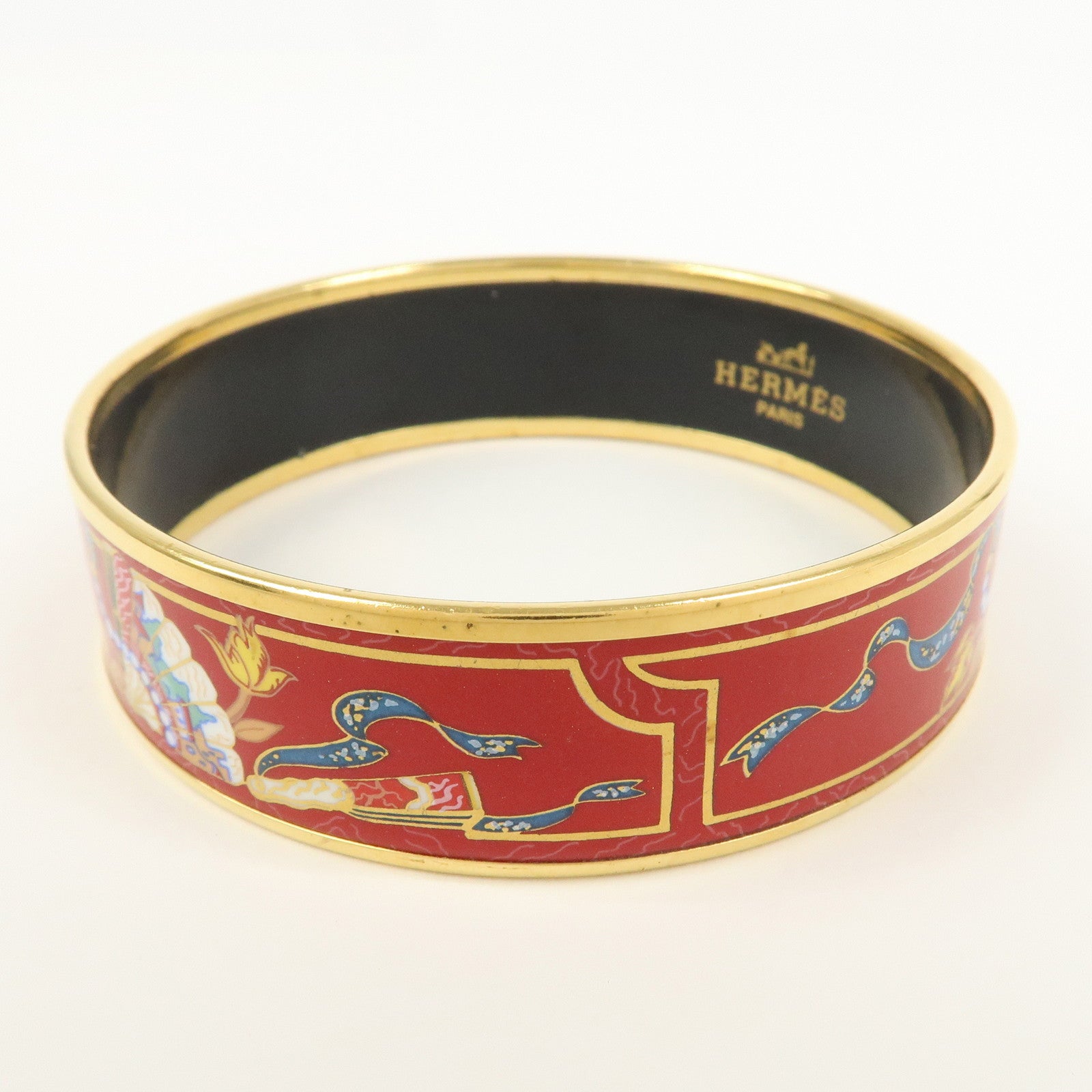 HERMES Email GM Bangle Bracelet Cloisonne Enamel Red Gold