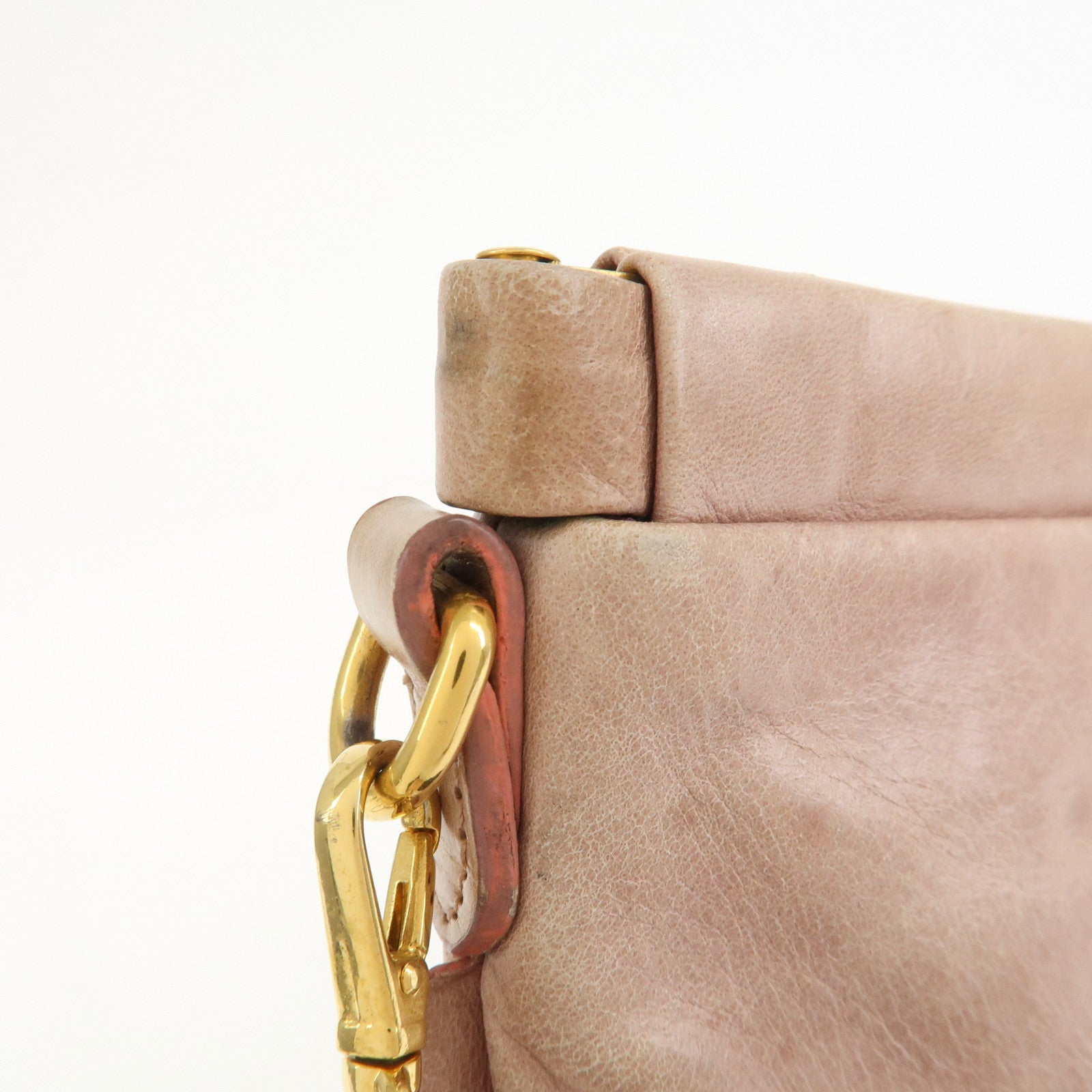 MIU MIU Logo Frilled Leather Shoulder Bag Crossbody Bag Pink Beige