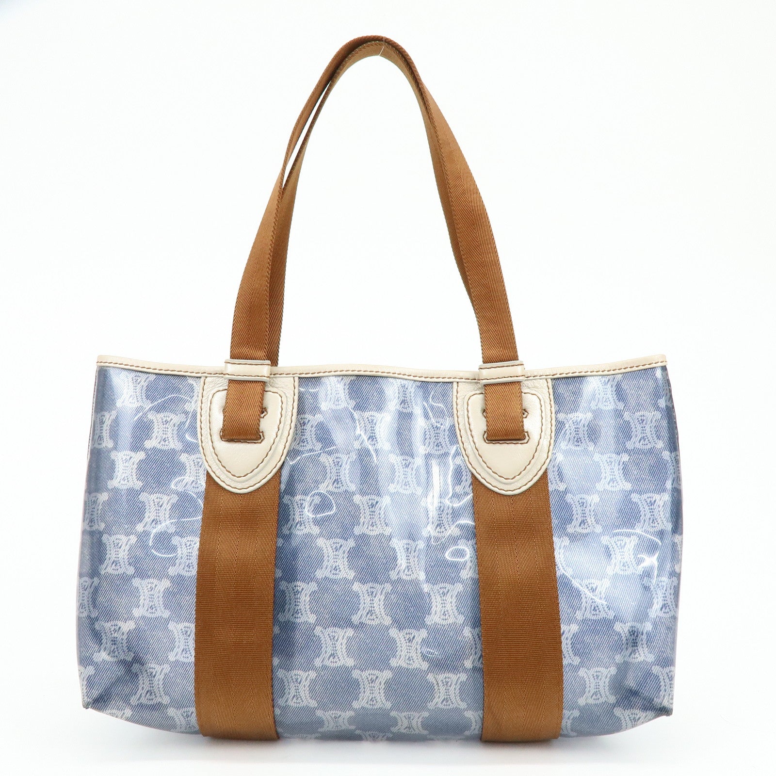 CELINE Macadam Vinyl Leather Tote Bag Hand Bag Blue Brown