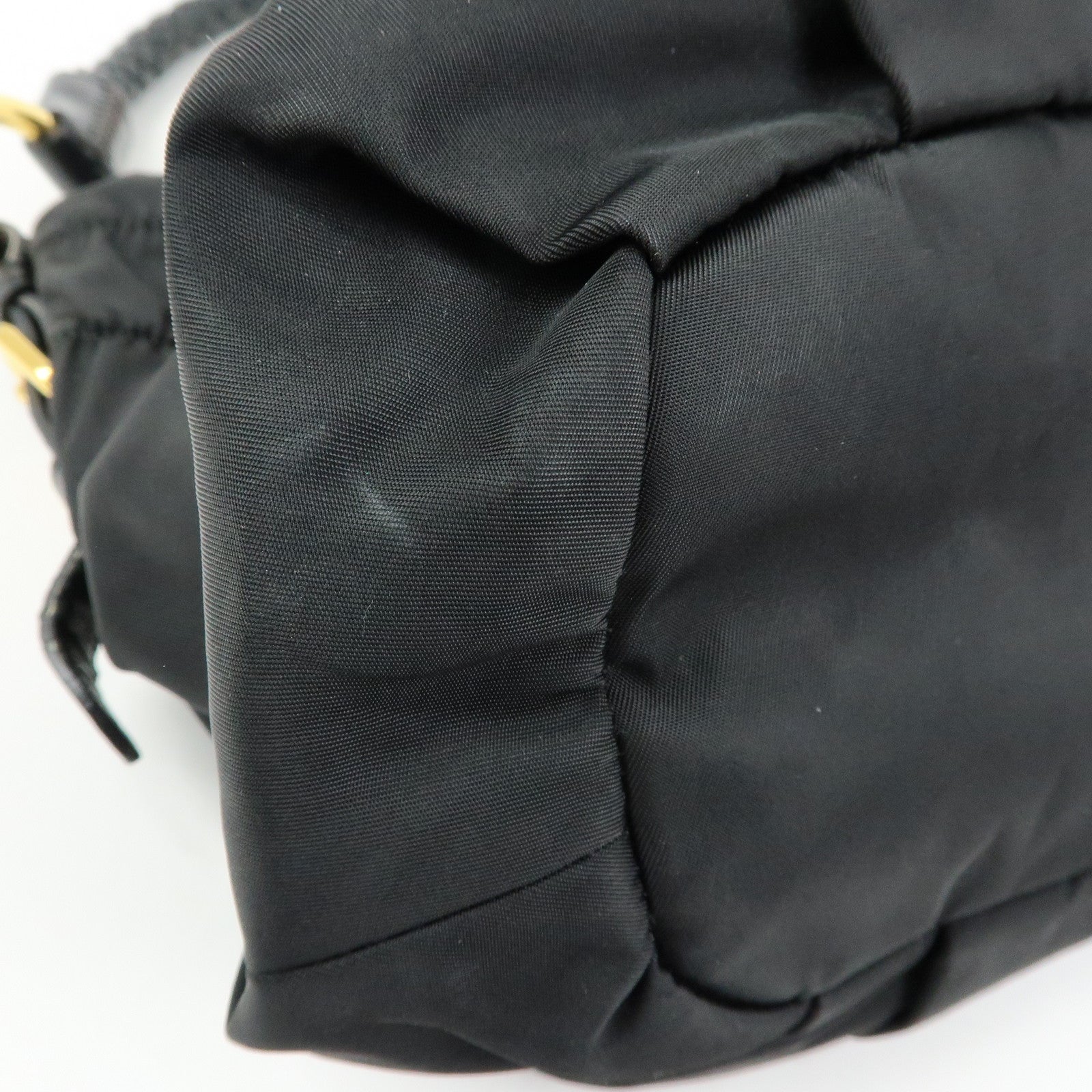 PRADA Ribbon Nylon Leather Shoulder Bag Hand Bag Black