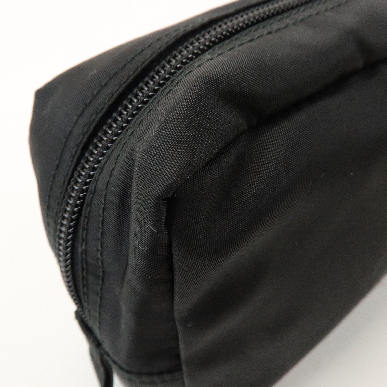 PRADA Triangle Logo Nylon Saffiano Leather Pouch Black 1NA393