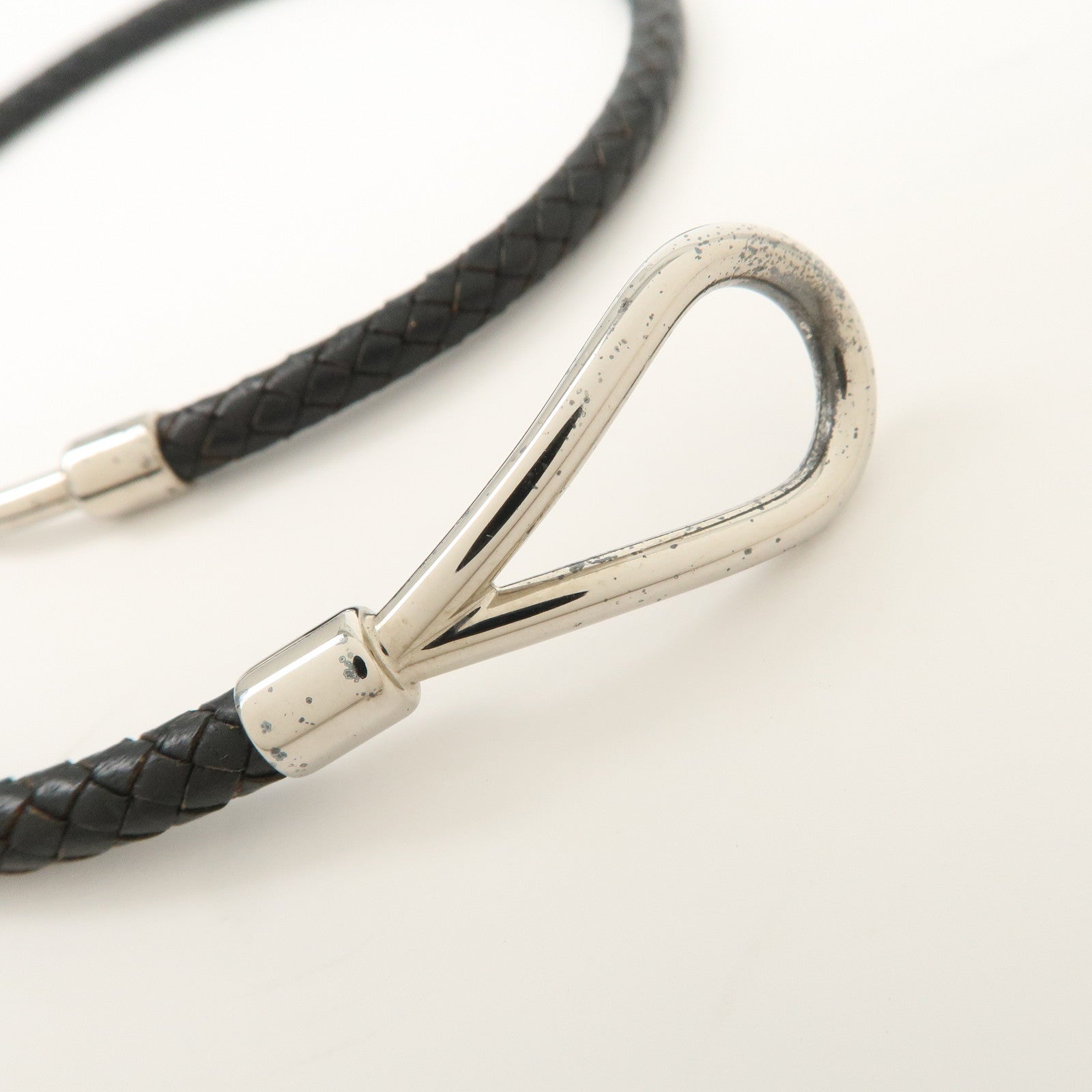 HERMES Leather Jumbo Choker Bracelet Black Silver HDW