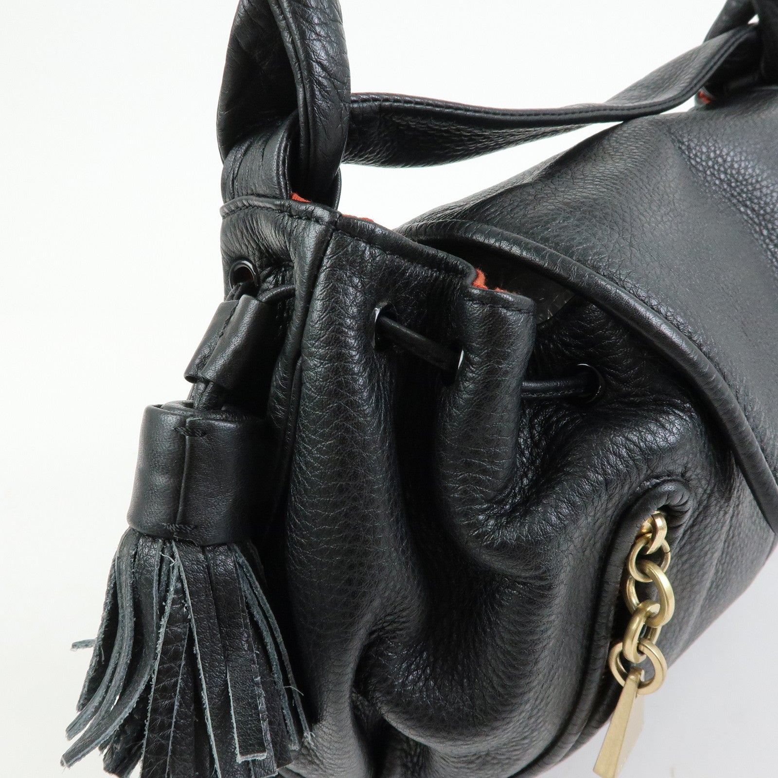 Chloe See By Chloe Leather Shoulder Bag Tassel Charm Black