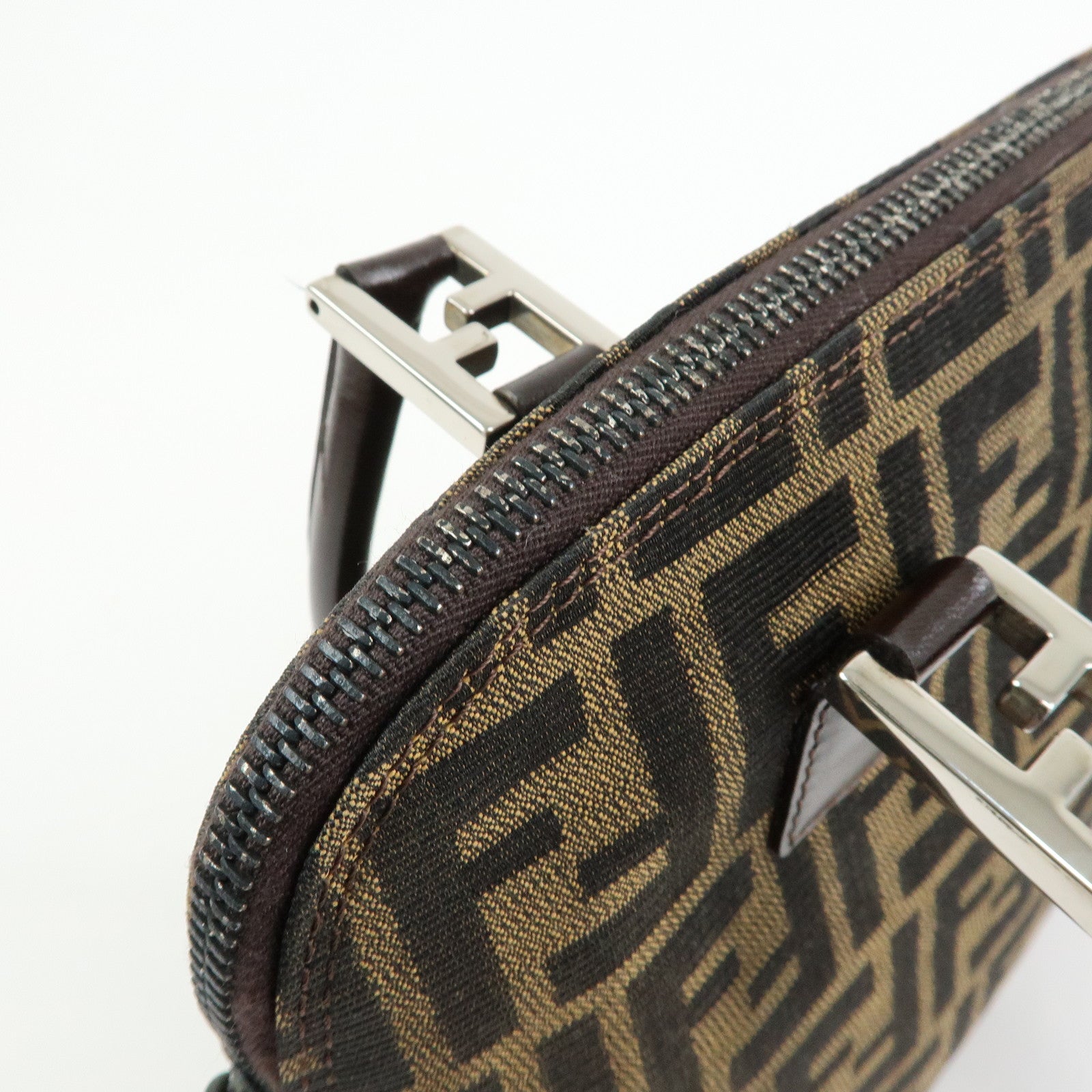 FENDI Zucca Jacquard Canvas Leather 2Way Bag Hand Bag Brown