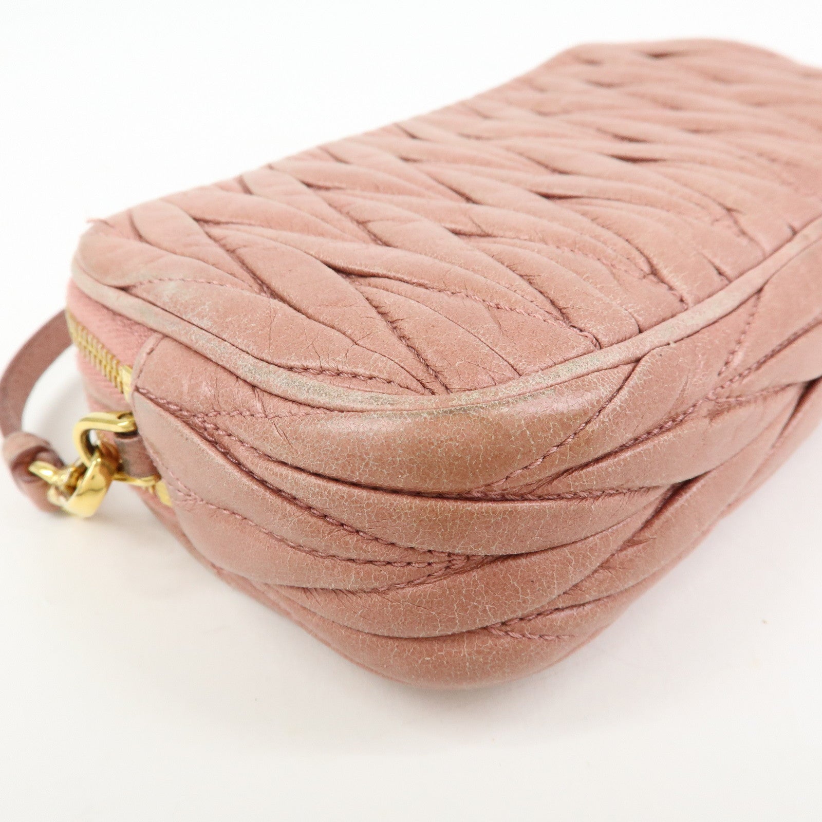 MIU MIU Matelasse Leather Hand Bag Accessory Pouch Pink