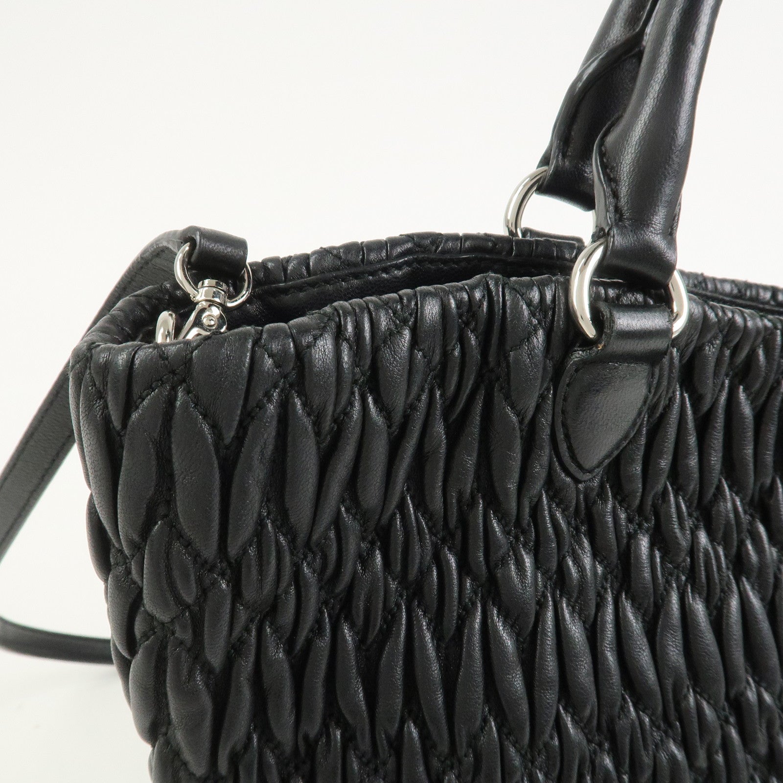 MIU MIU Matelasse Nappa Crystal 2Way Shoulder Bag Black 5BE896