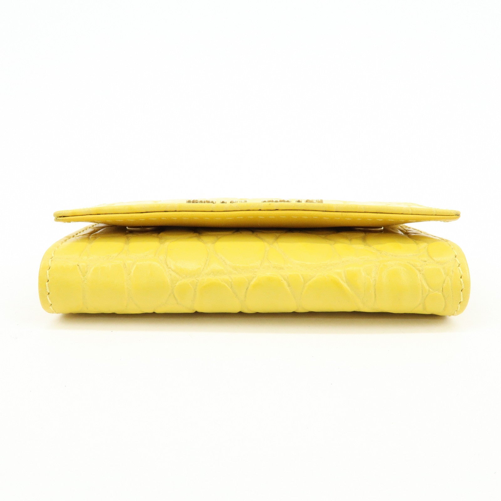 MIU MIU Embossed Leather Key Case Key Holder Yellow 5M0222