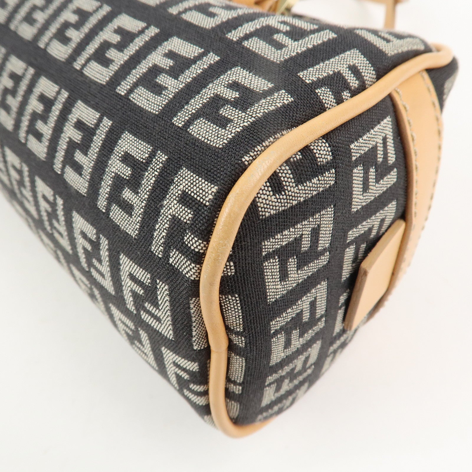 FENDI Zucchino Canvas Leather Mini Boston Bag Hand Bag Black 8BL007