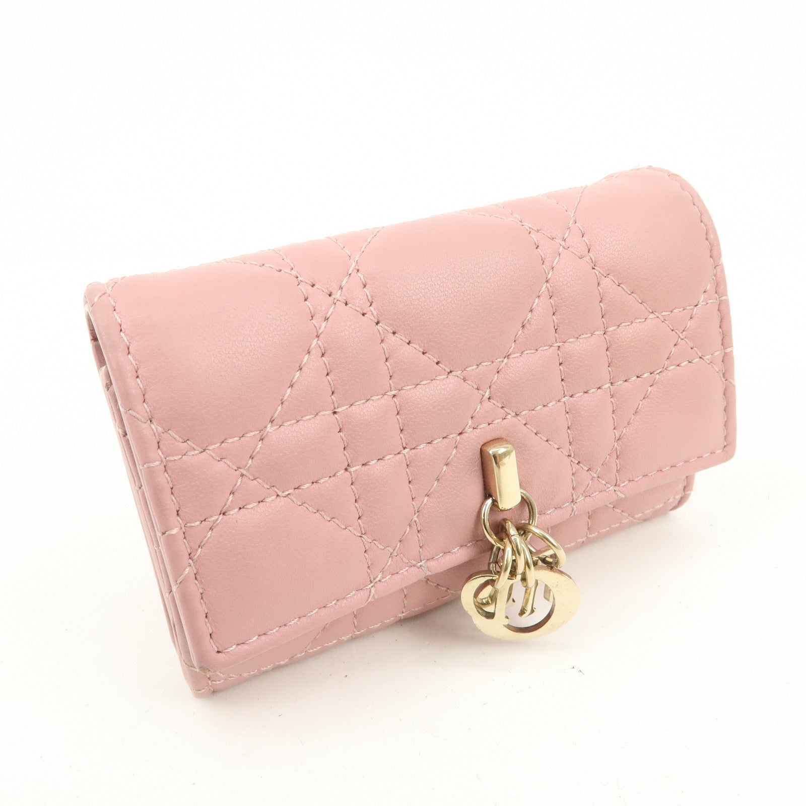 Christian Dior Canage Leather Bi-fold Compact Wallet Pink