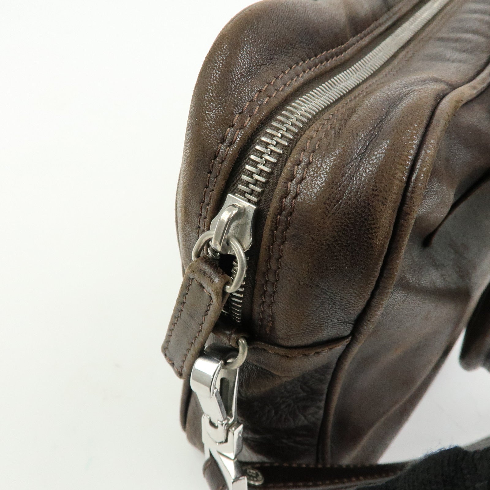 FENDI Leather 2Way Bag Hand Bag Shoulder Bag Brown