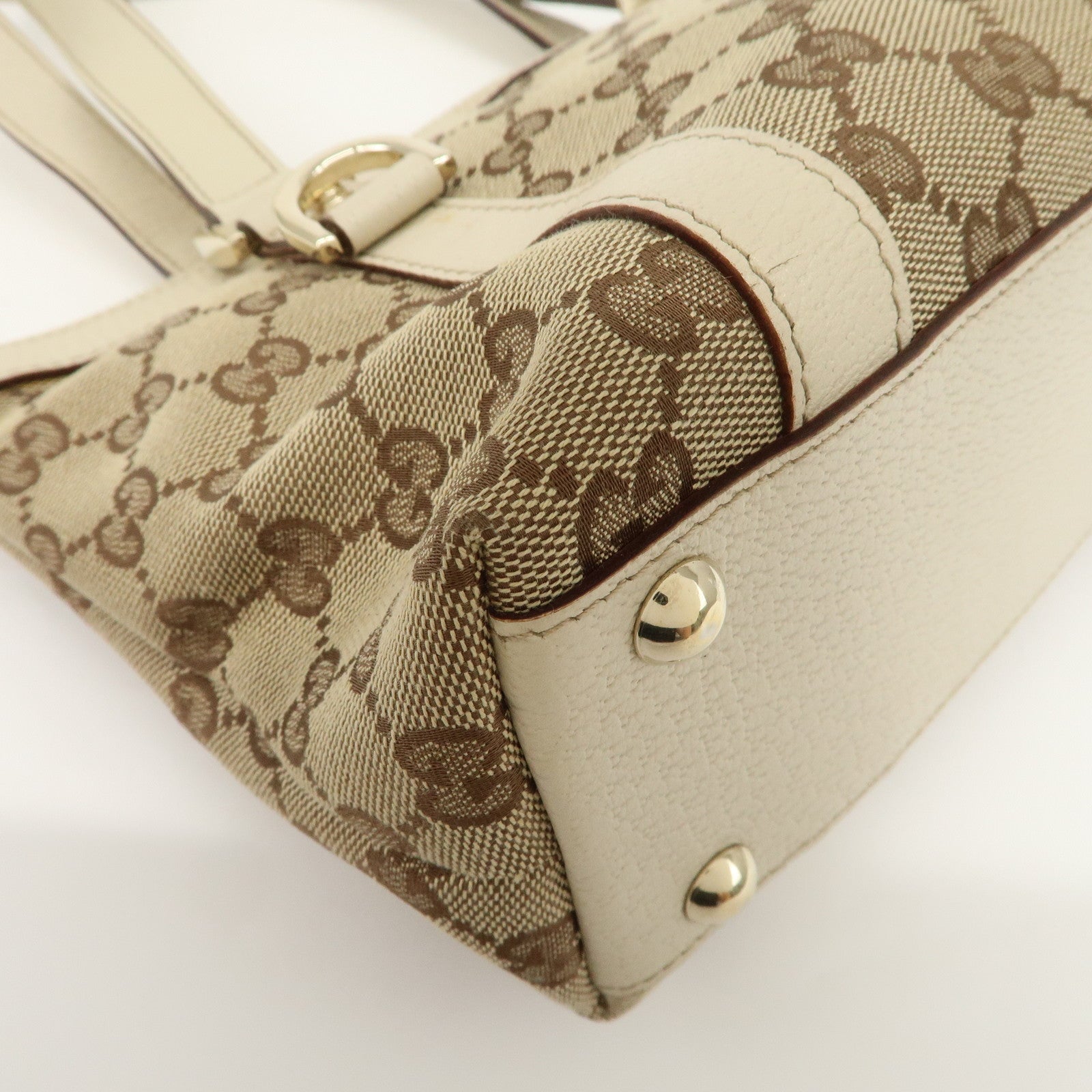 GUCCI Abbey GG Canvas Leather Tote Bag Hand Bag Beige Ivory 141471