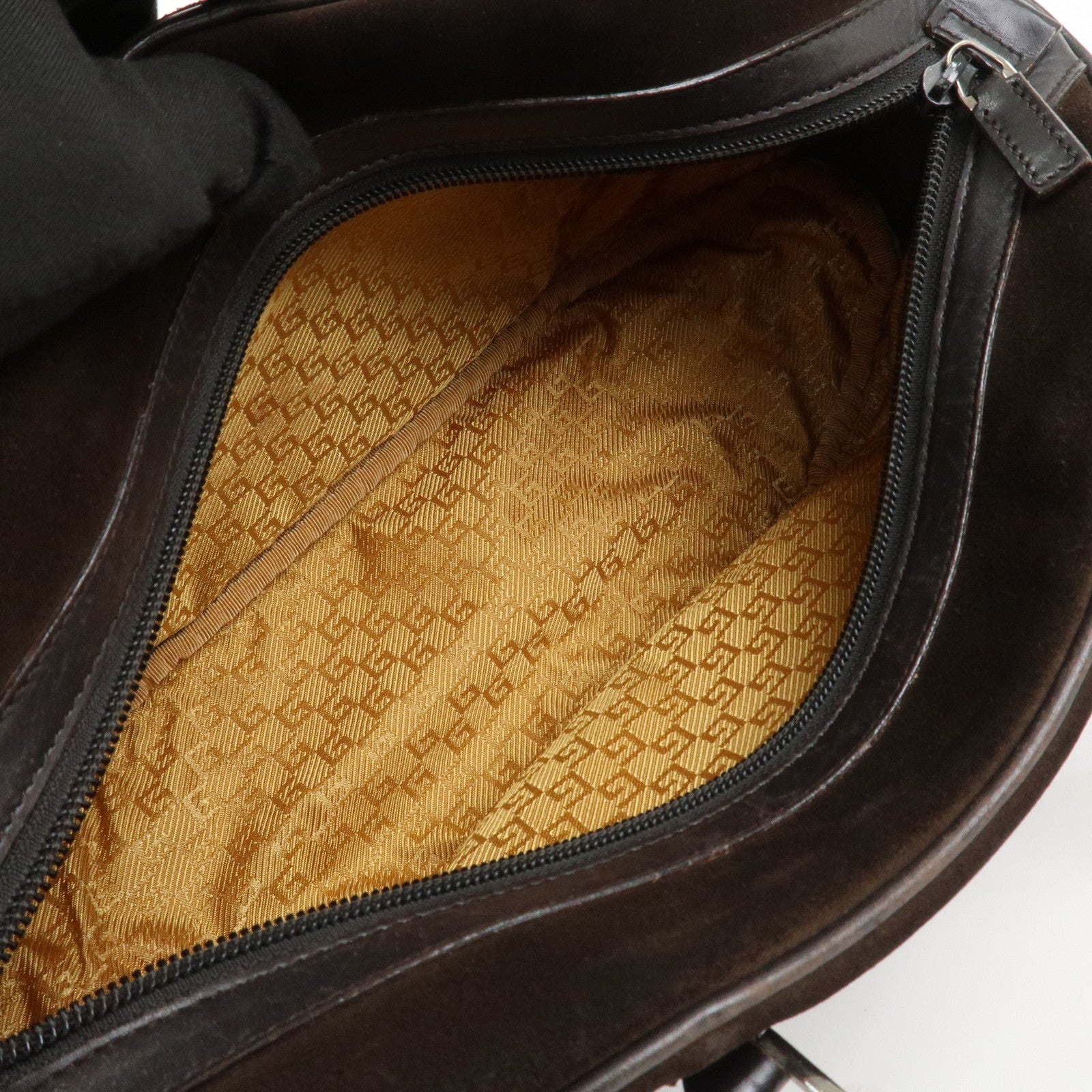 GUCCI Bamboo Suede Leather Hand Bag Dark Brown 002.1084