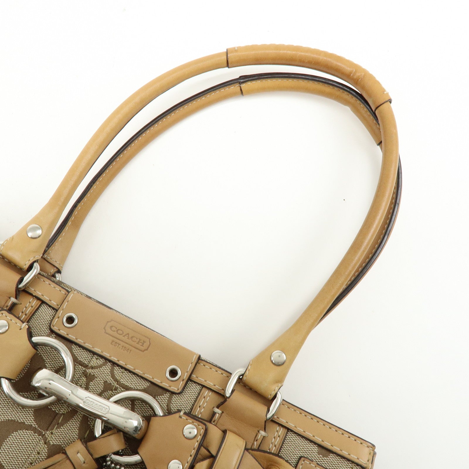 COACH Signature Canvas Leather Tote Bag Hand Bag Brown